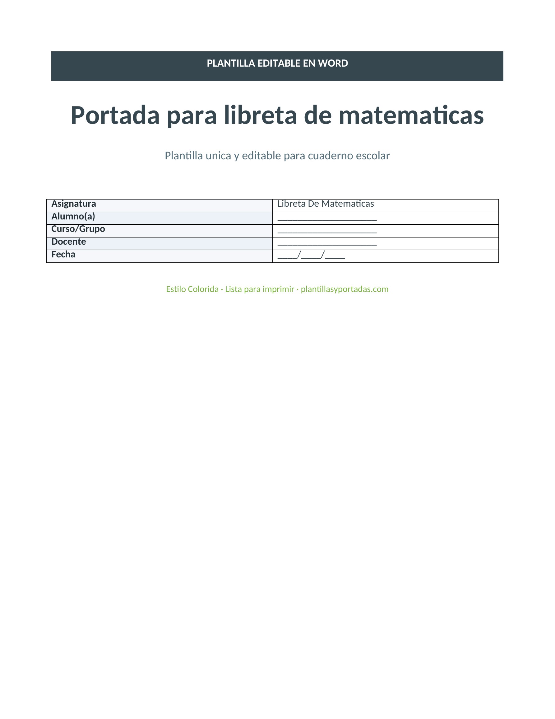 Portada Colorida para libreta de matemáticas