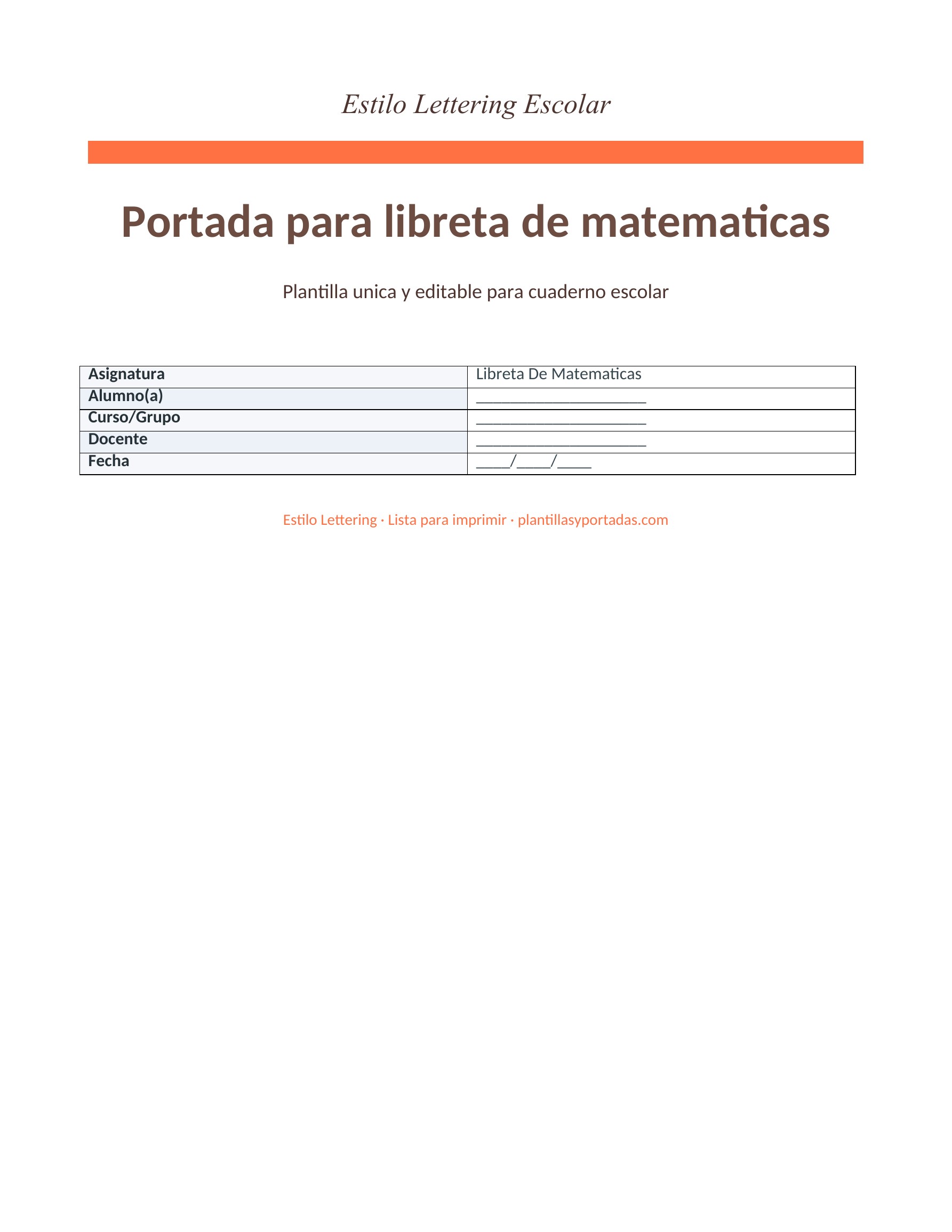 Portada con Lettering para libreta de matemáticas