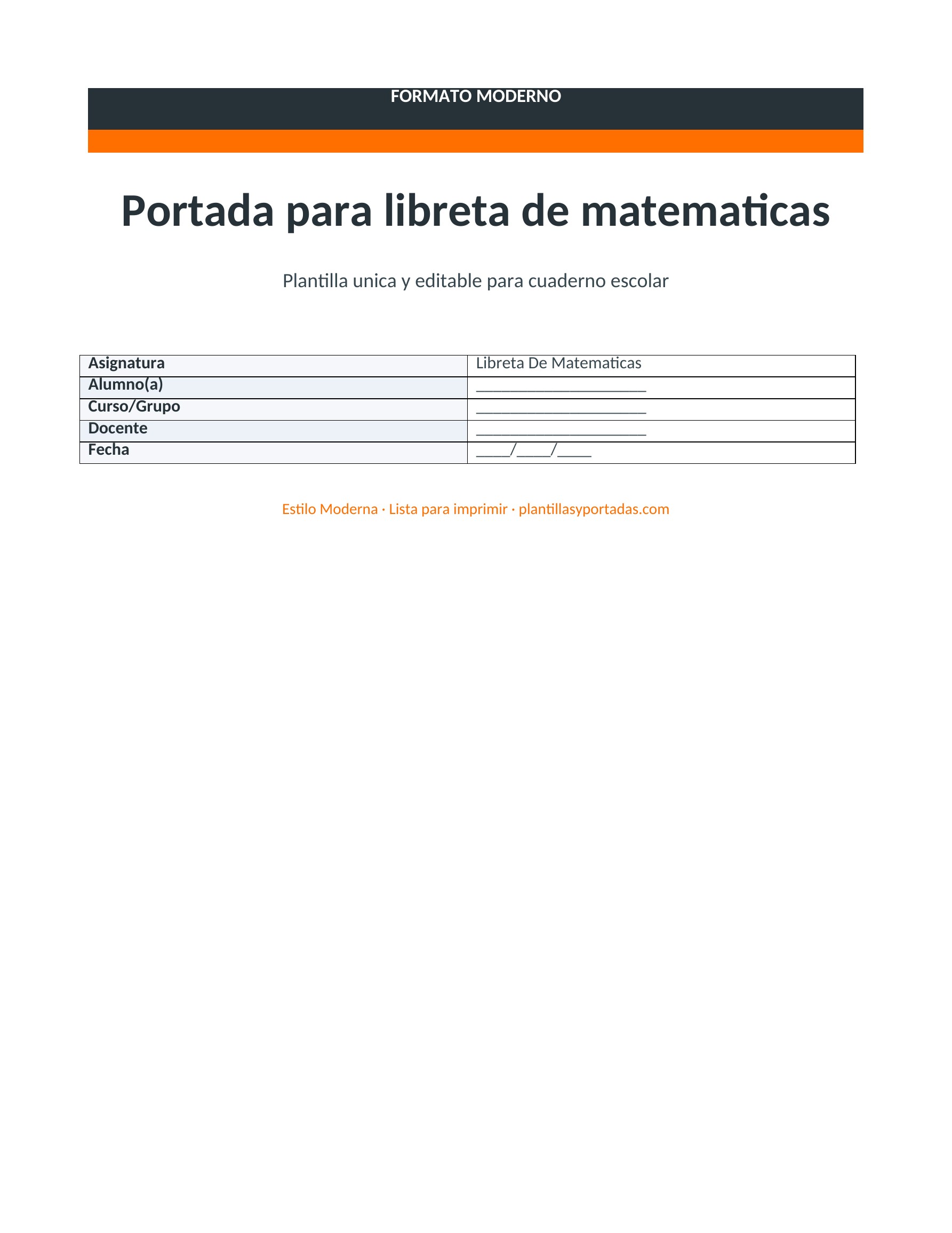 Portada Moderna para libreta de matemáticas