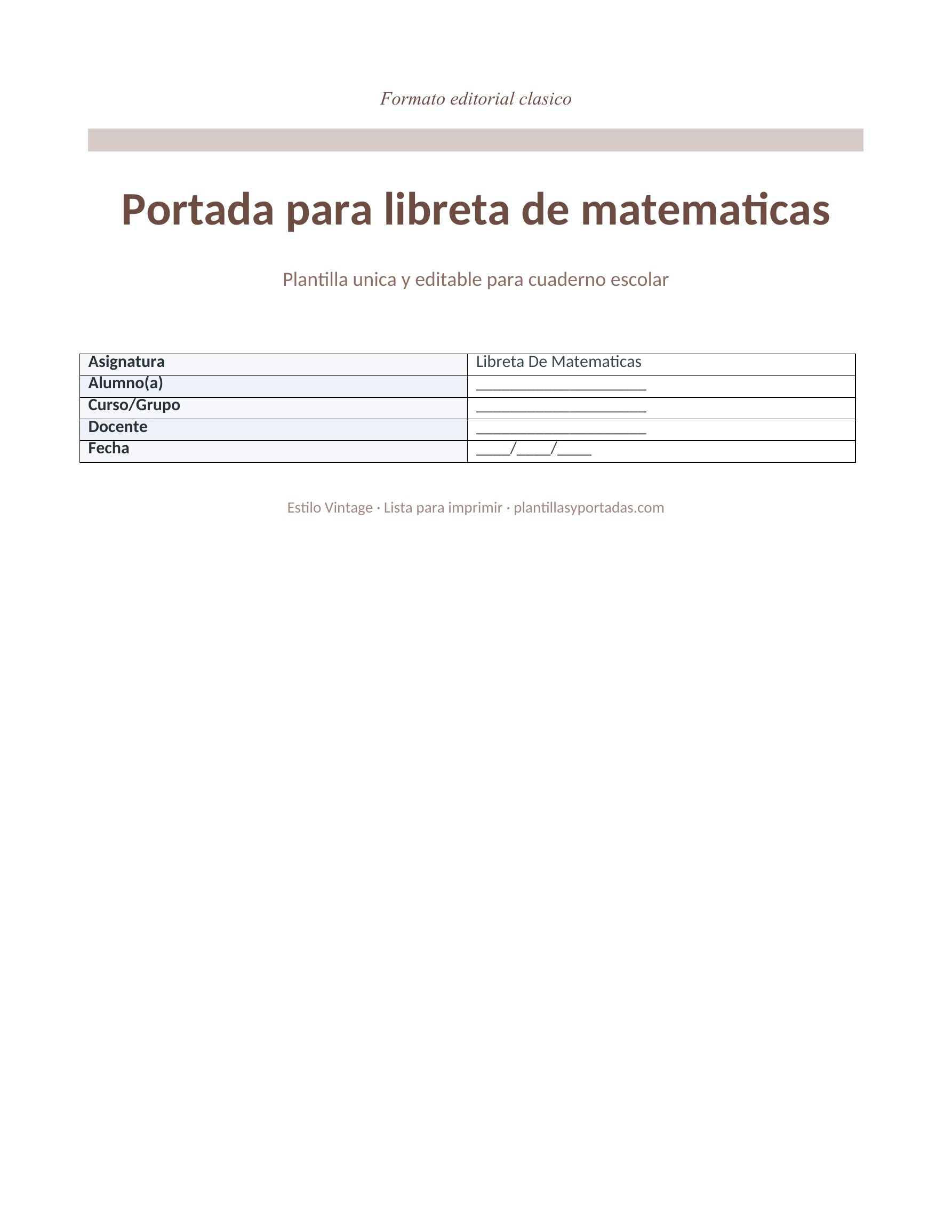 Portada Vintage para libreta de matemáticas