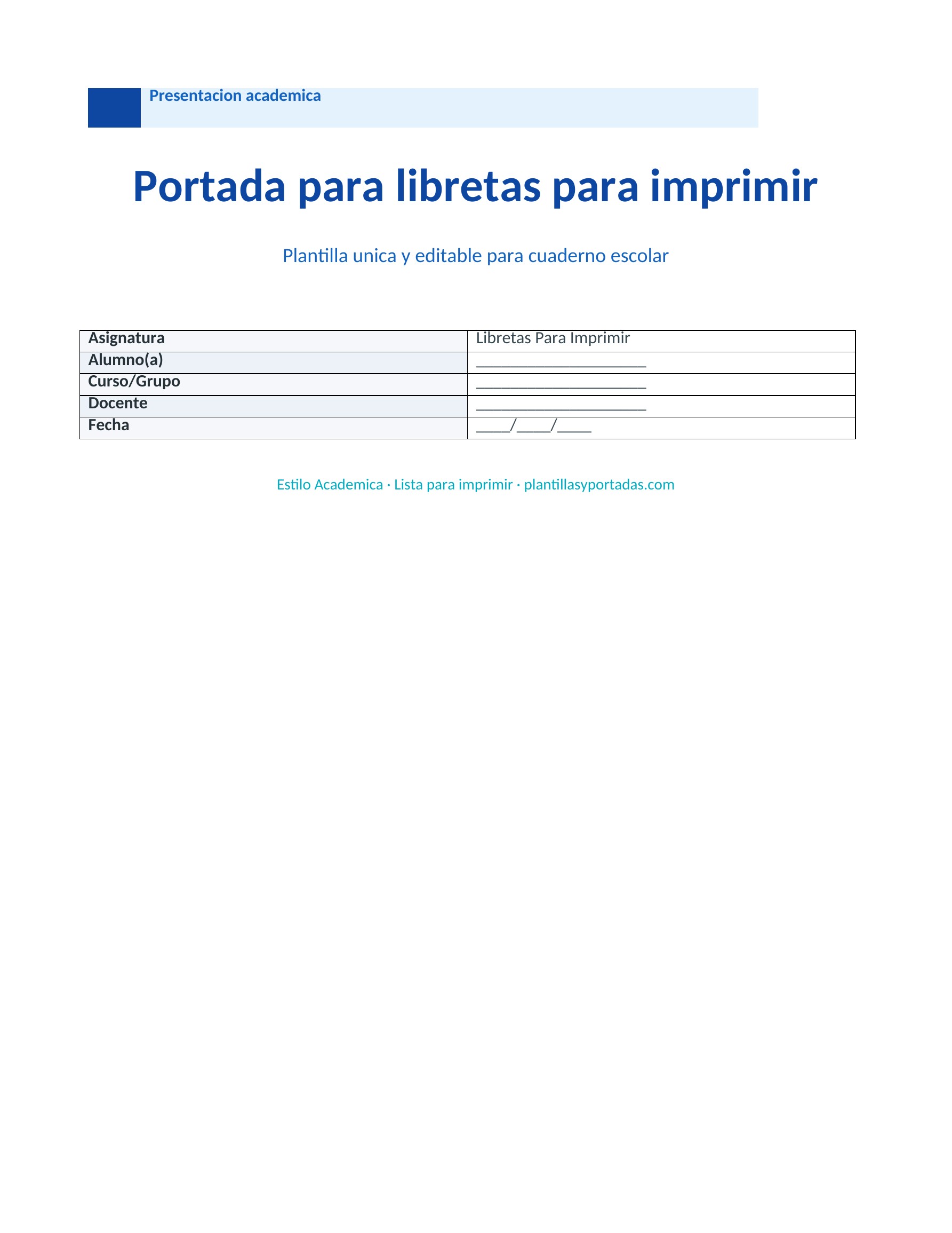 Portada Académica para libretas para imprimir