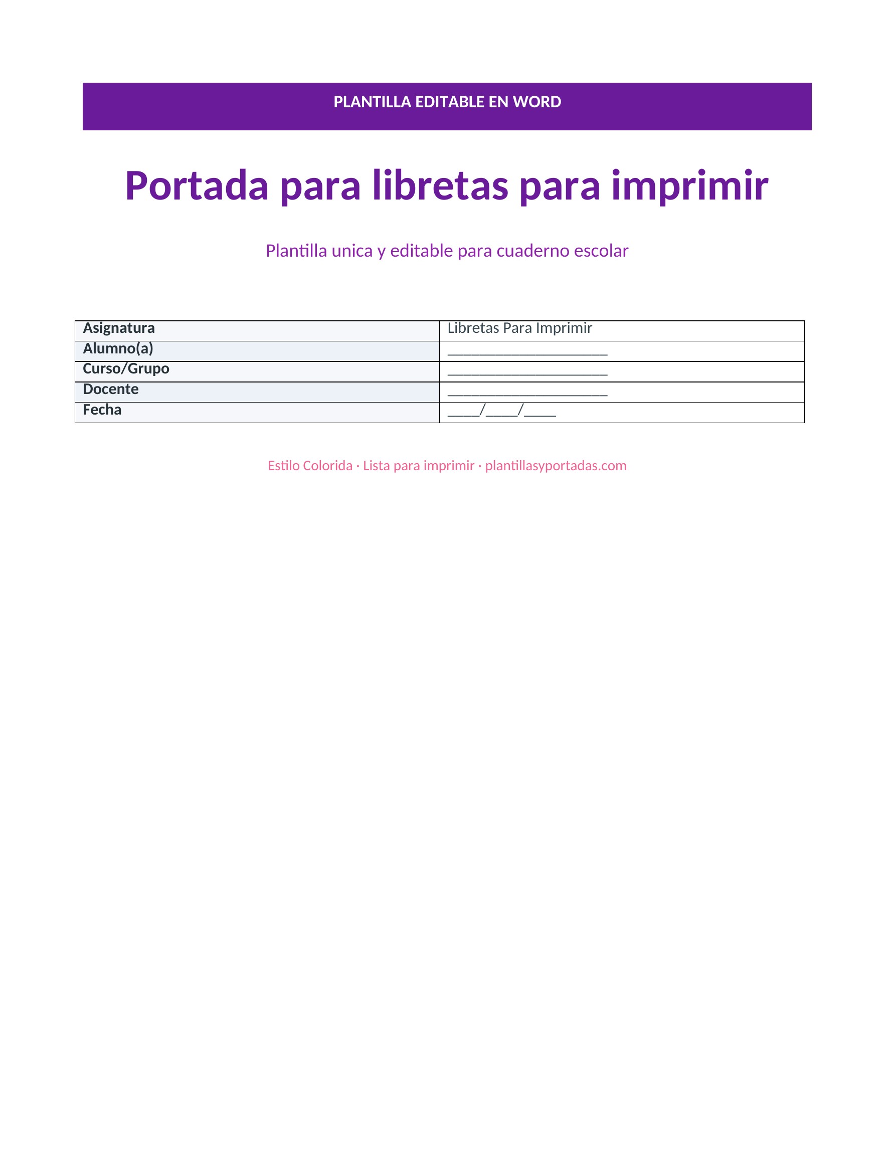 Portada Colorida para libretas para imprimir
