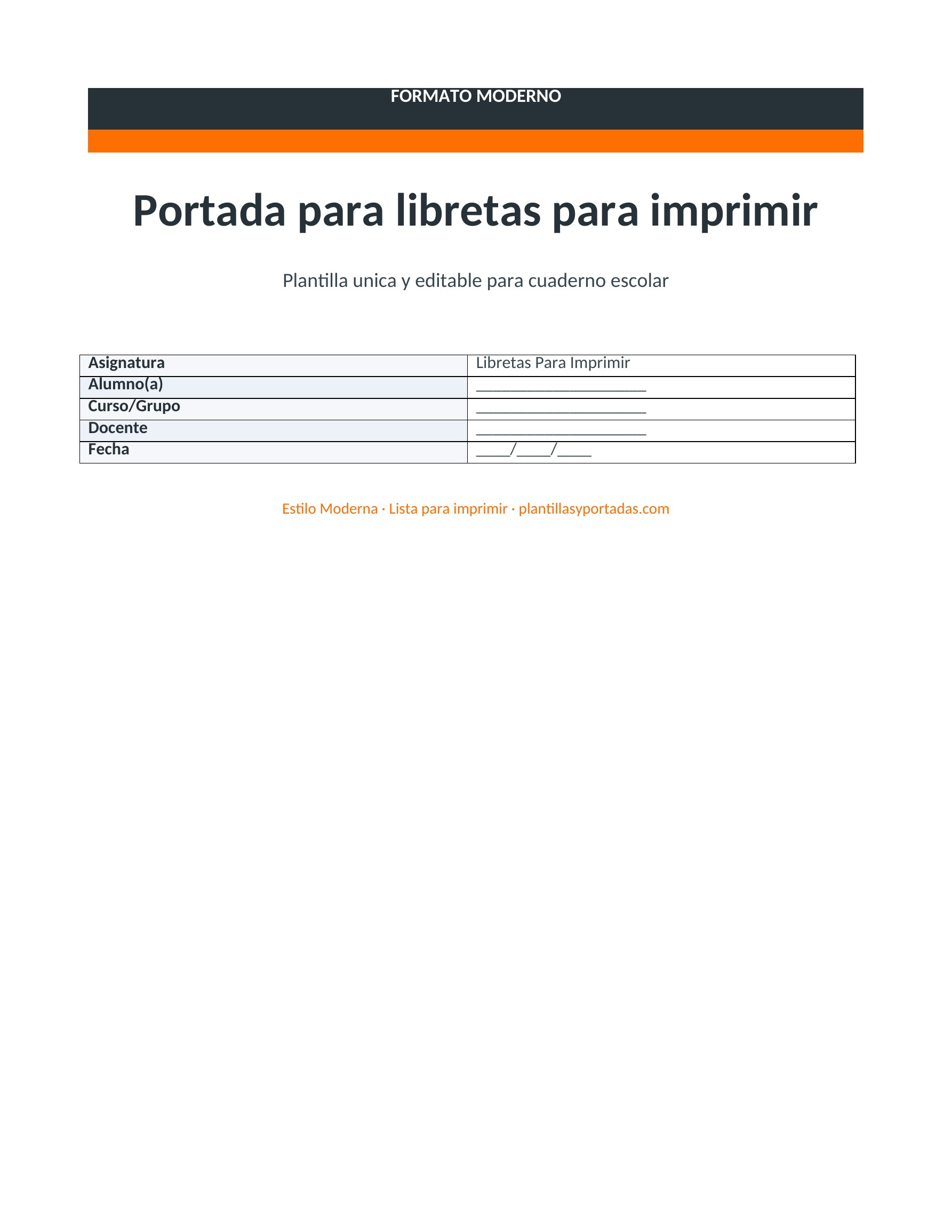 Portada Moderna para libretas para imprimir