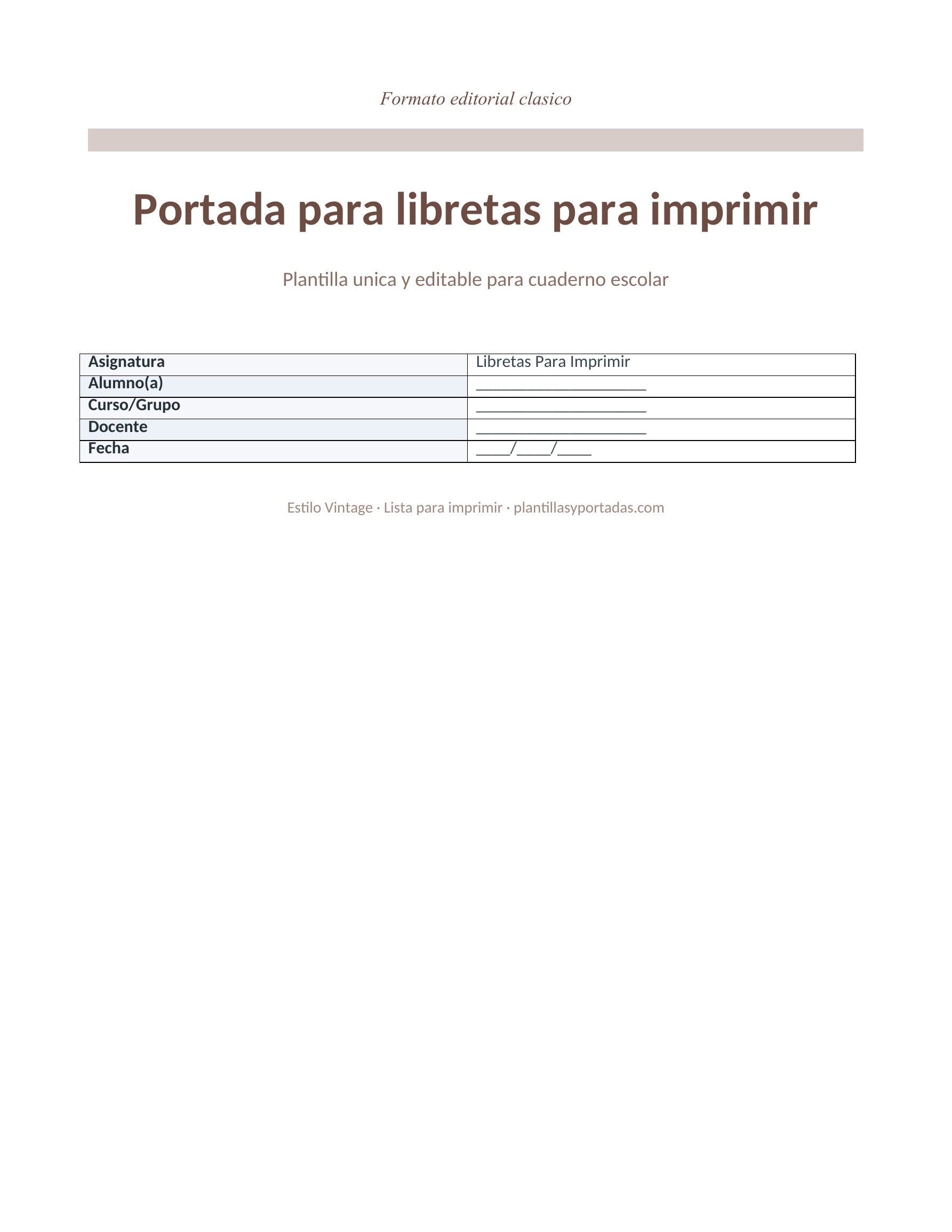 Portada Vintage para libretas para imprimir