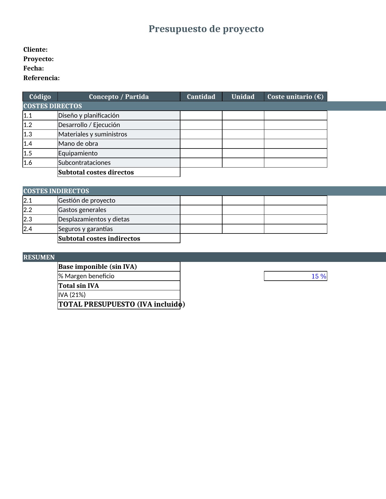 Plantilla Presupuesto de Proyecto