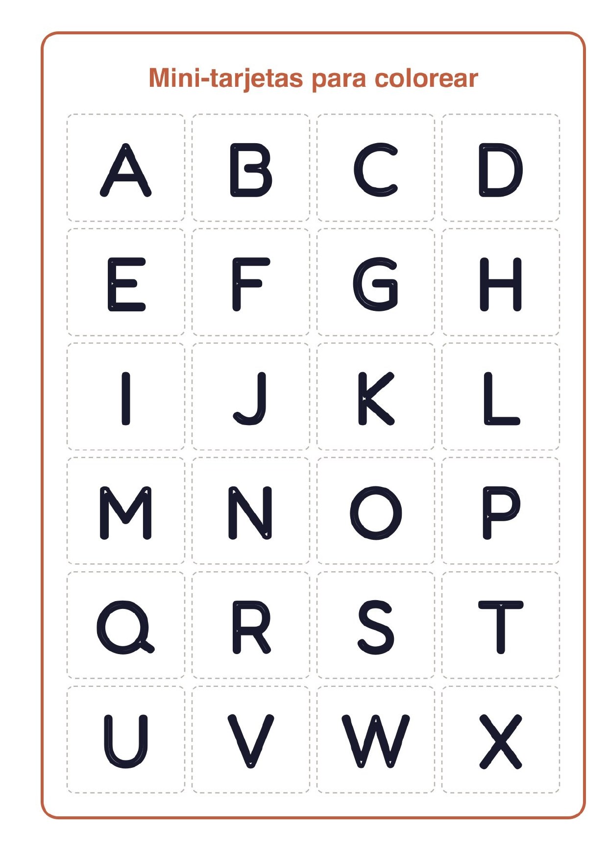Plantilla Mini-tarjetas del abecedario para colorear