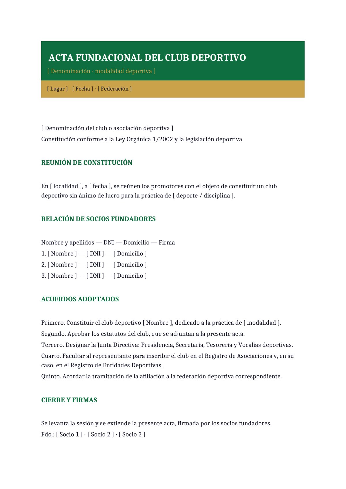 Plantilla Acta fundacional de club deportivo