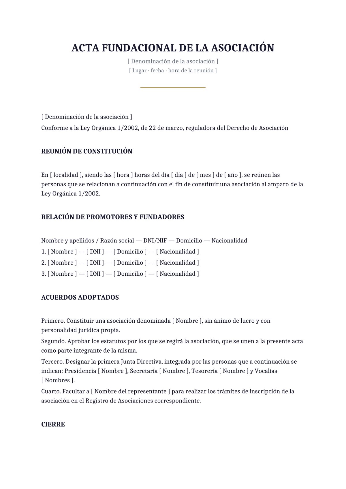 Plantilla Acta fundacional estándar