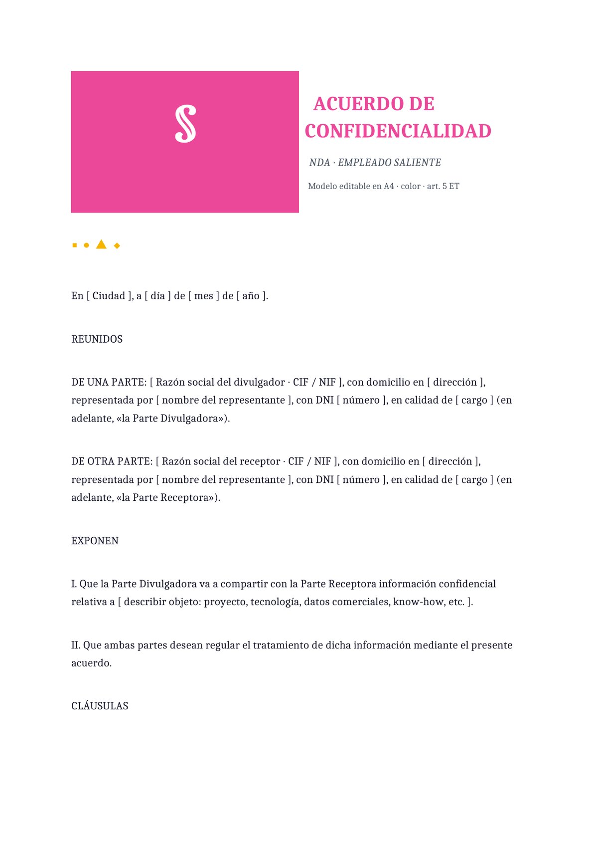 Plantilla NDA para empleado saliente