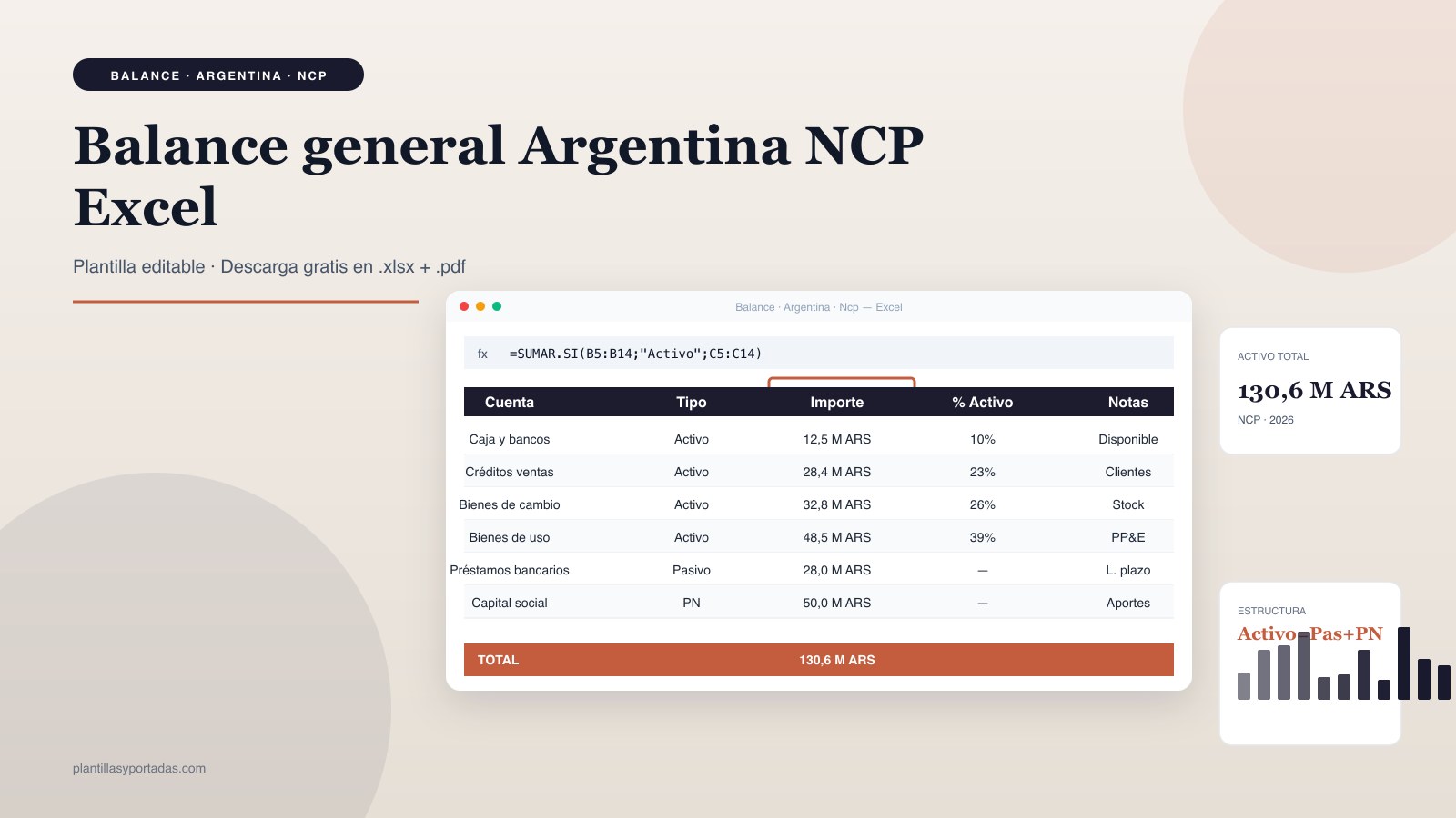 Plantilla Balance general — Argentina (NCP) en Excel