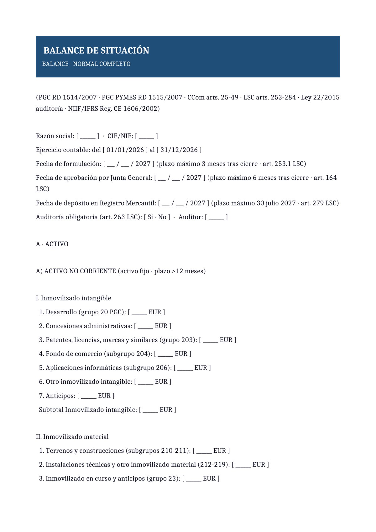 Plantilla Balance de situación normal completo