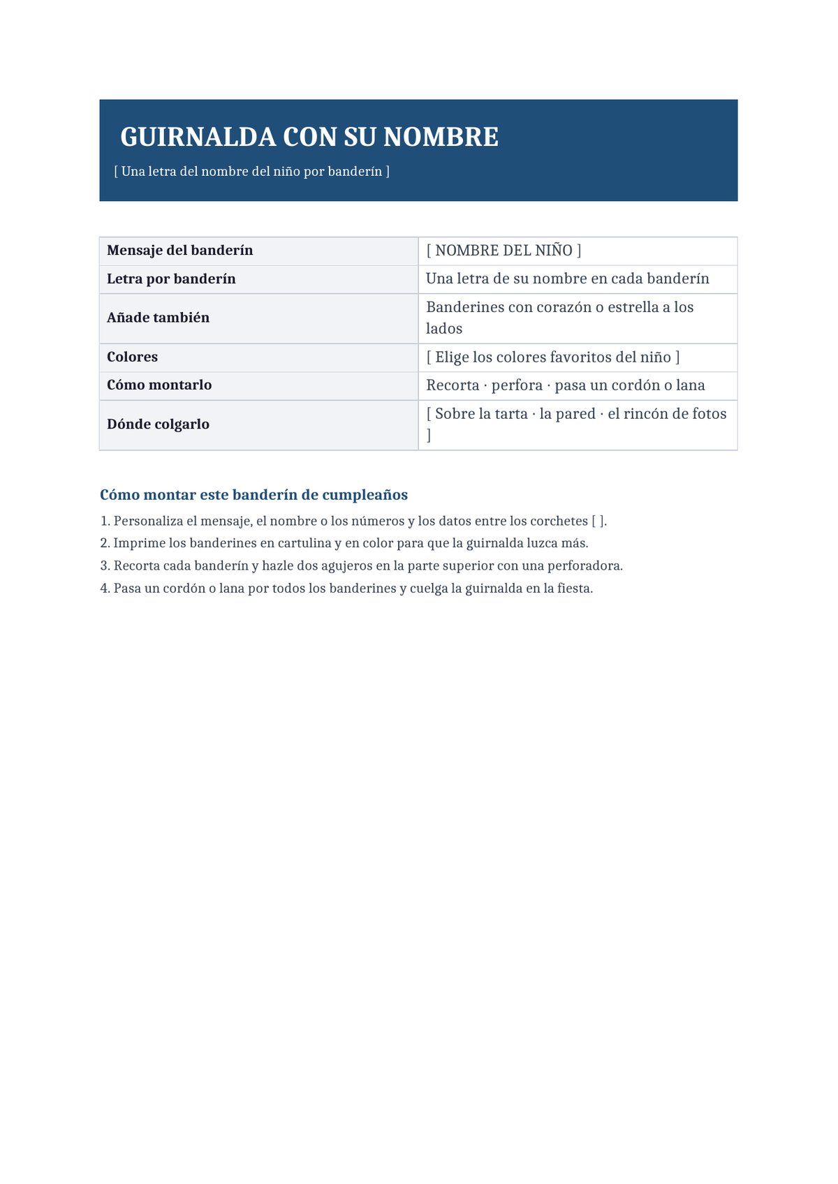 Plantilla Banderín de cumpleaños con nombre editable