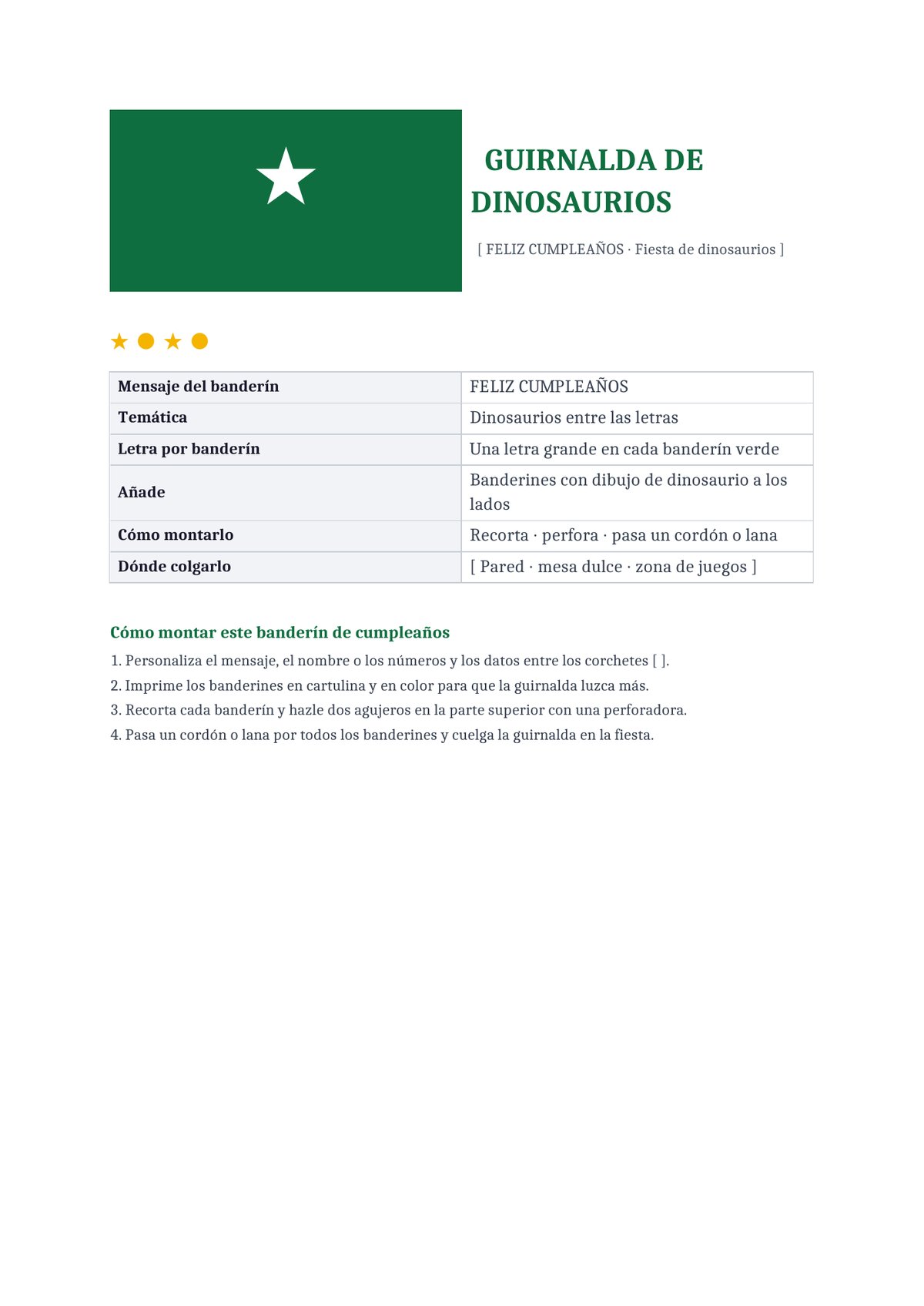 Plantilla Banderín de cumpleaños de dinosaurios