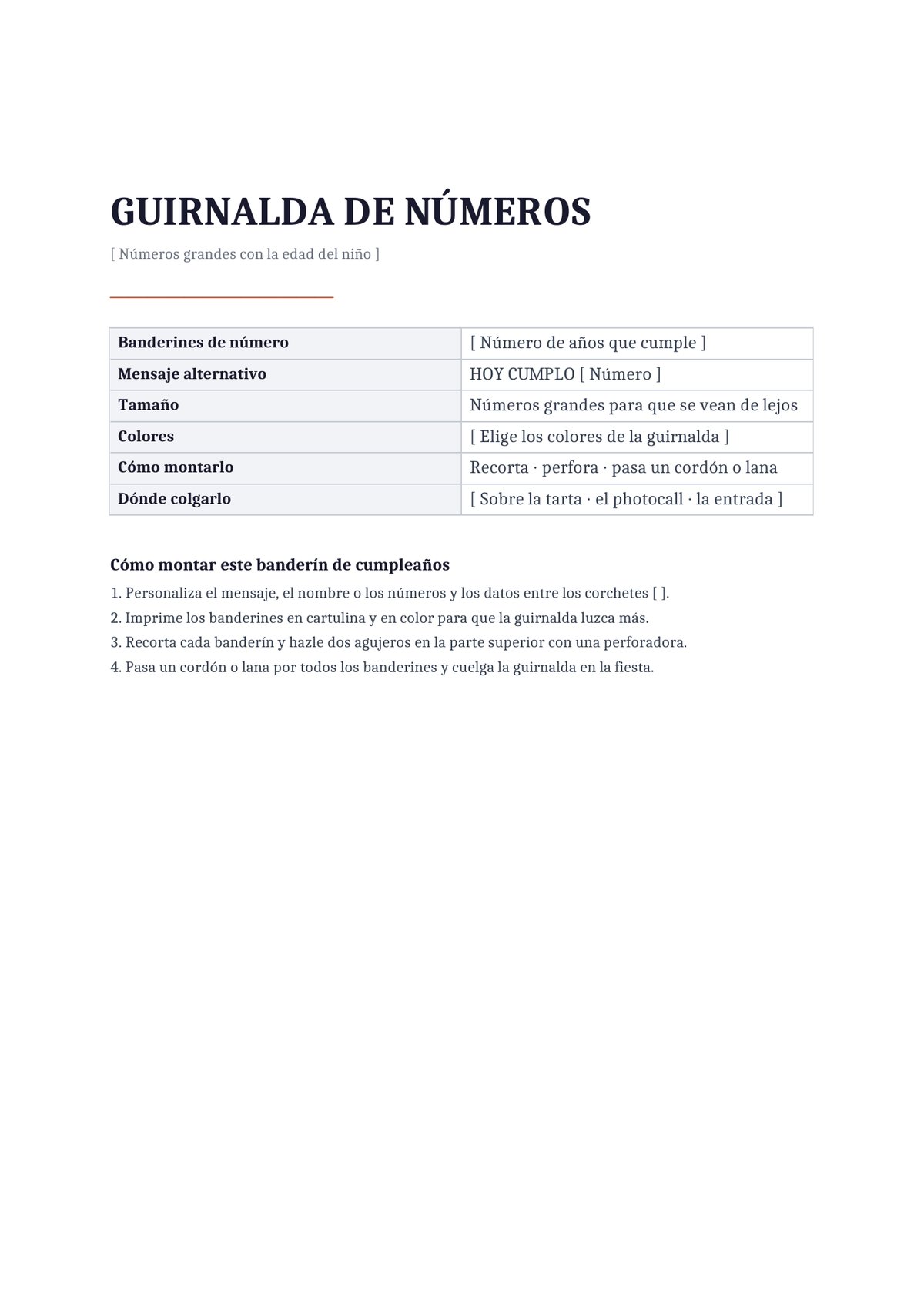 Plantilla Banderín de números de edad