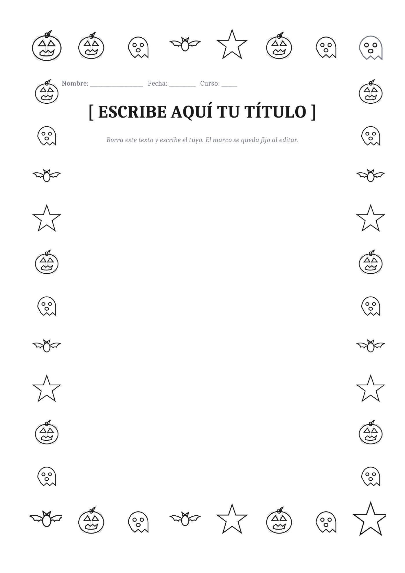 Plantilla Borde de Halloween en blanco y negro (bajo consumo de tinta)