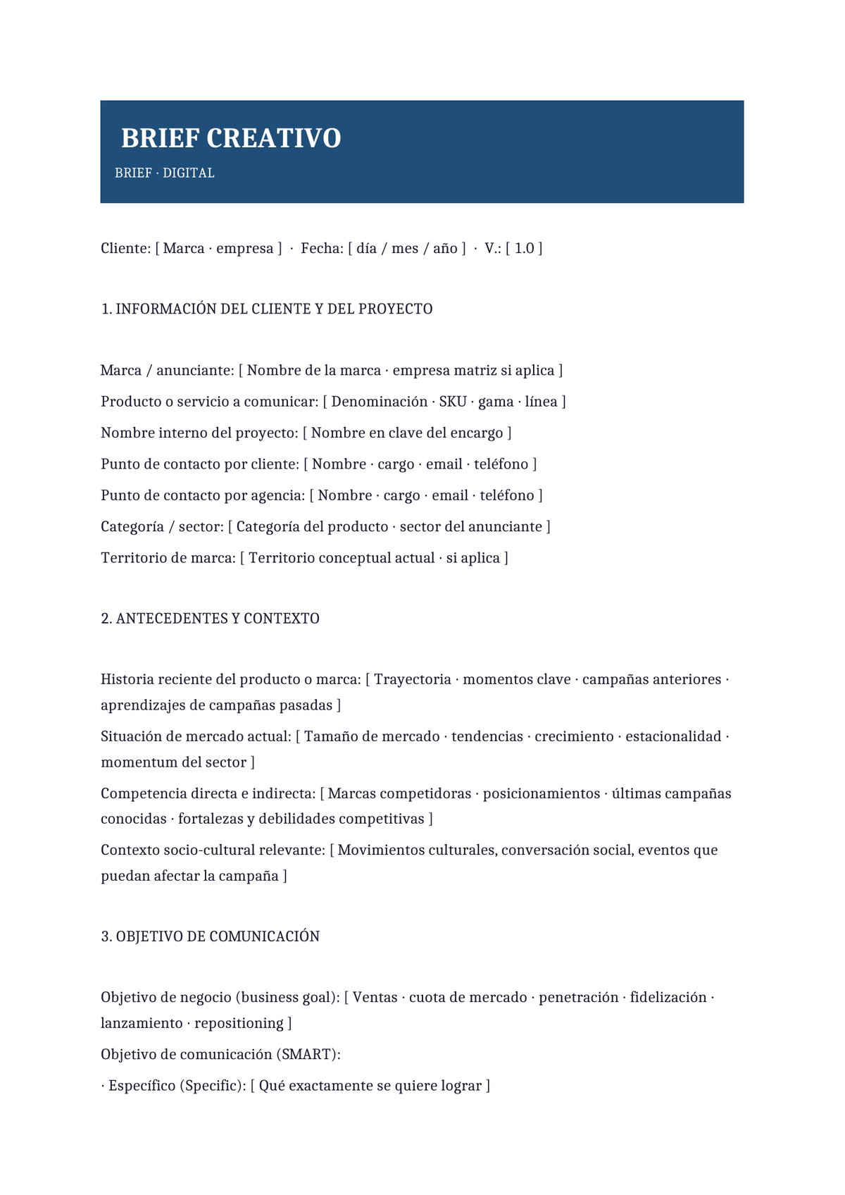 Plantilla Brief creativo para marketing digital