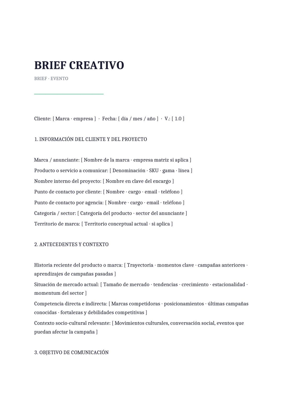 Plantilla Brief creativo de evento experiencial