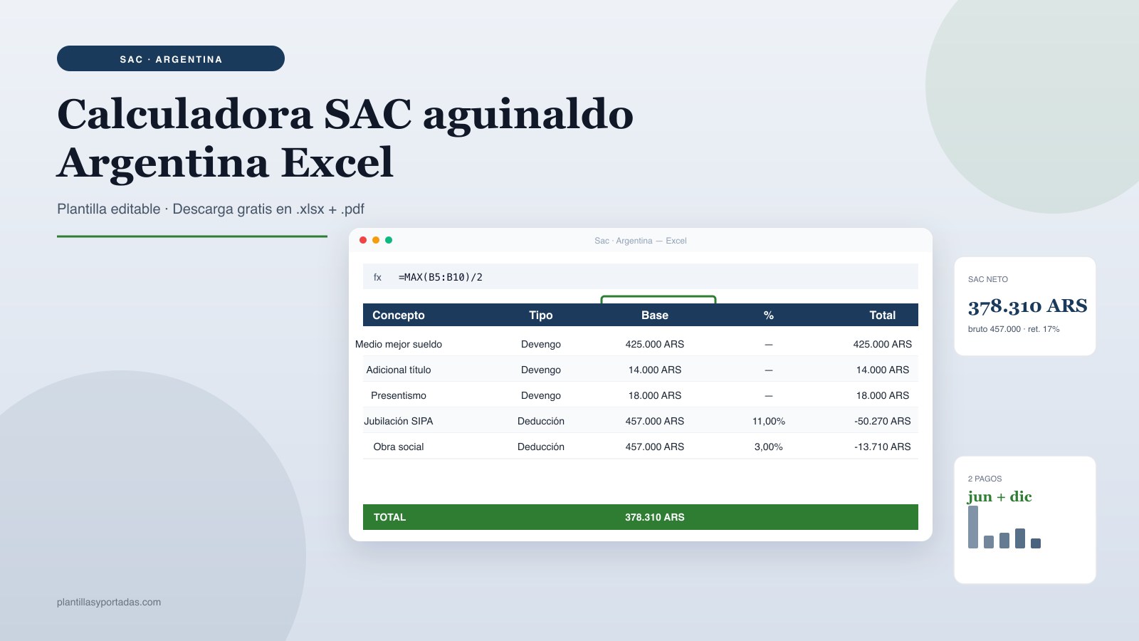Plantilla Calculadora de SAC (aguinaldo) — Argentina en Excel