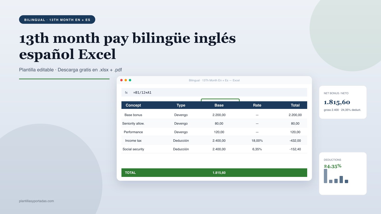 Plantilla 13th month pay calculator ES+EN — bilingüe en Excel