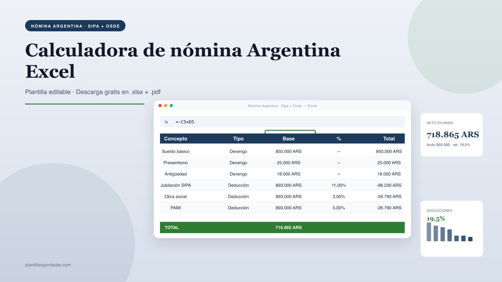 Plantilla Calculadora de nómina mensual — Argentina en Excel
