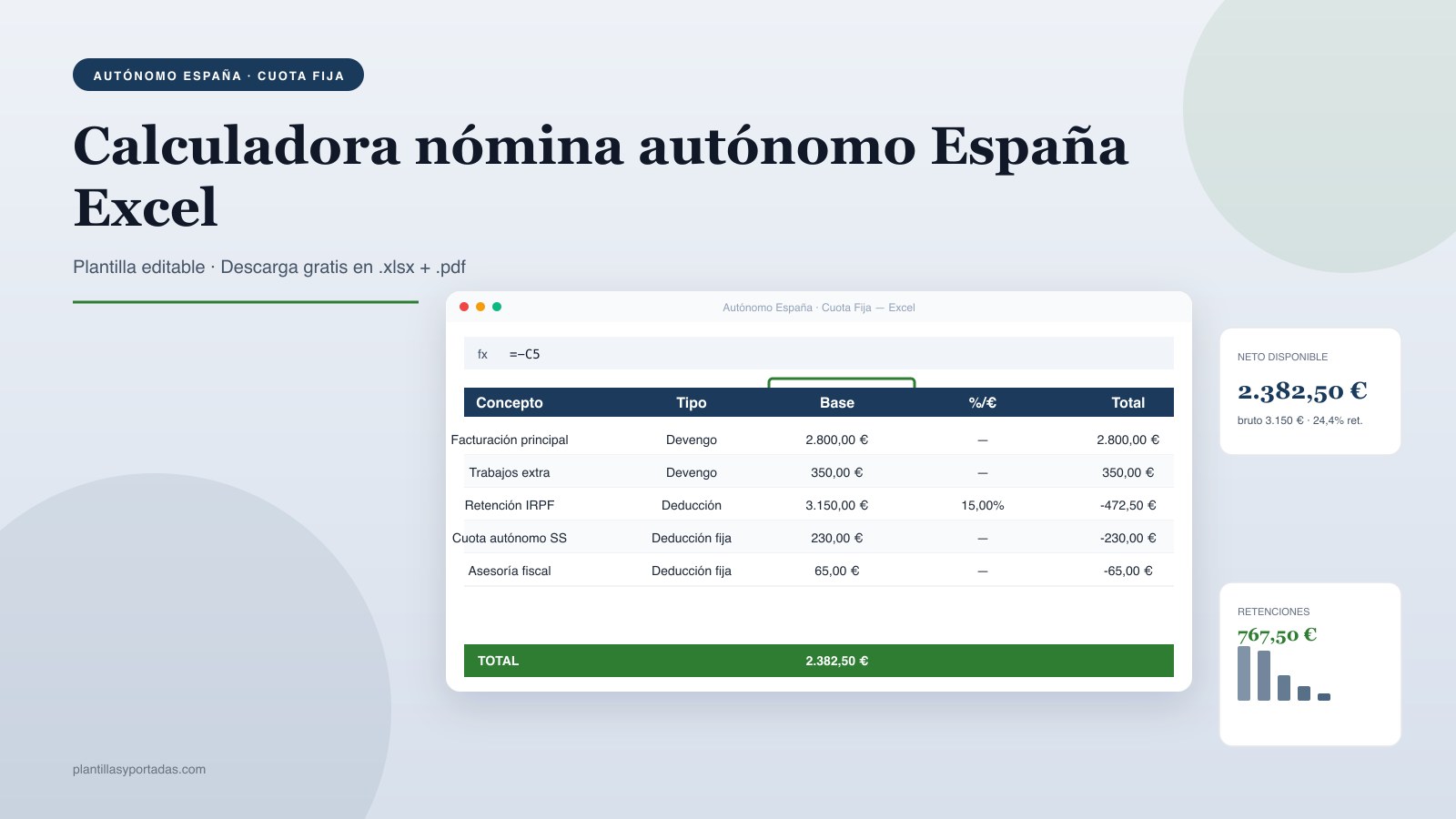 Plantilla Calculadora de nómina autónomo — España en Excel