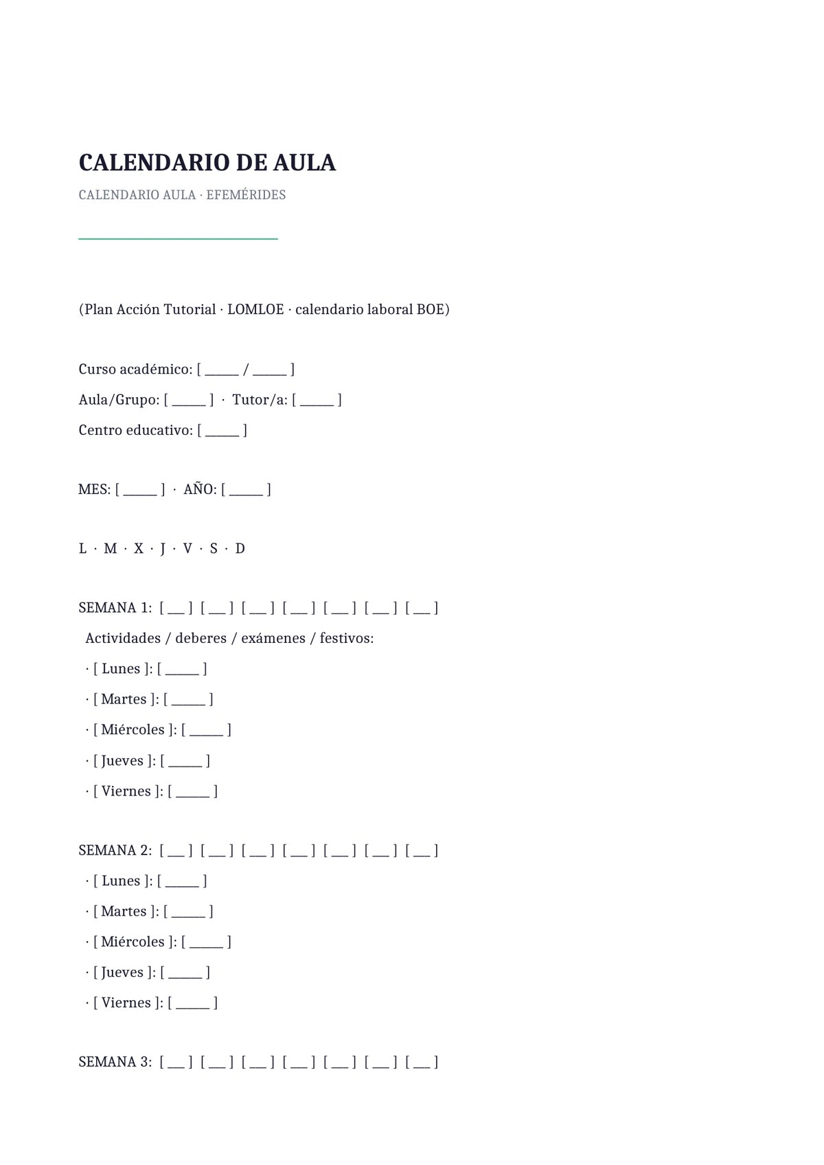 Plantilla Calendario de efemérides temáticas
