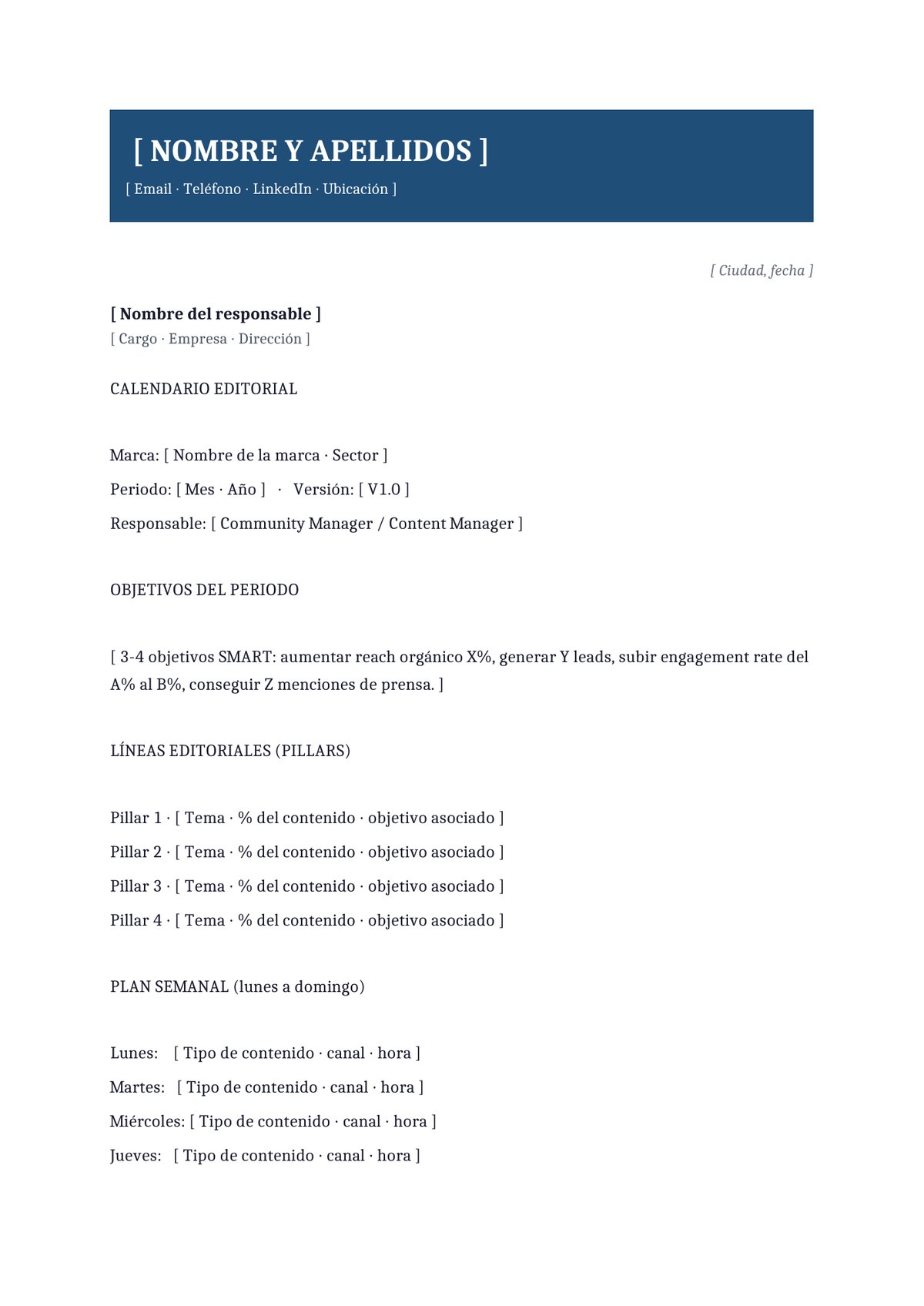 Plantilla Calendario editorial semanal (planning semana)