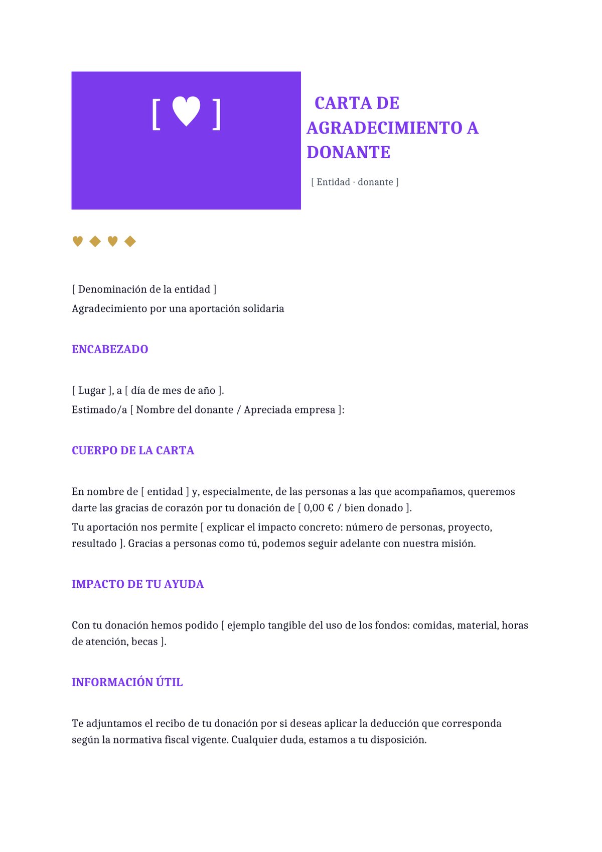 Plantilla Carta de agradecimiento a donante
