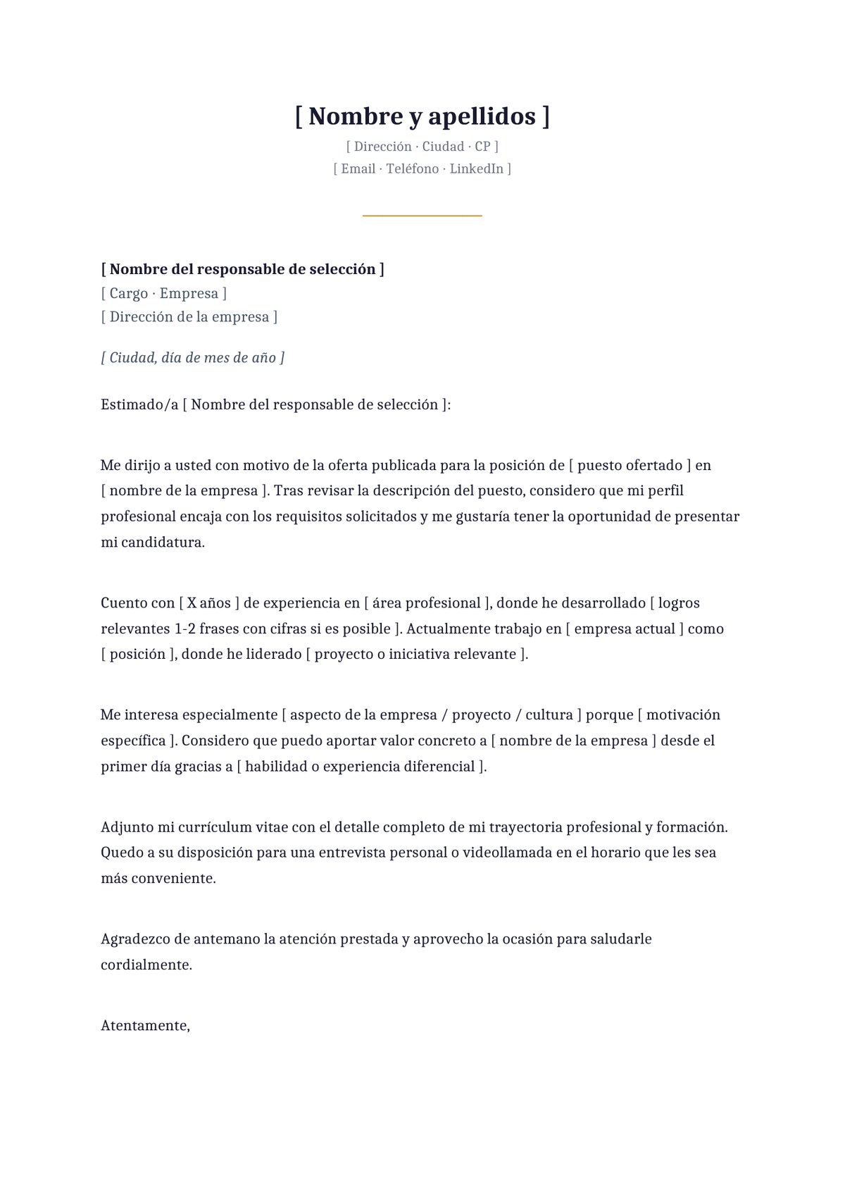 Plantilla Carta de presentación clásica formal