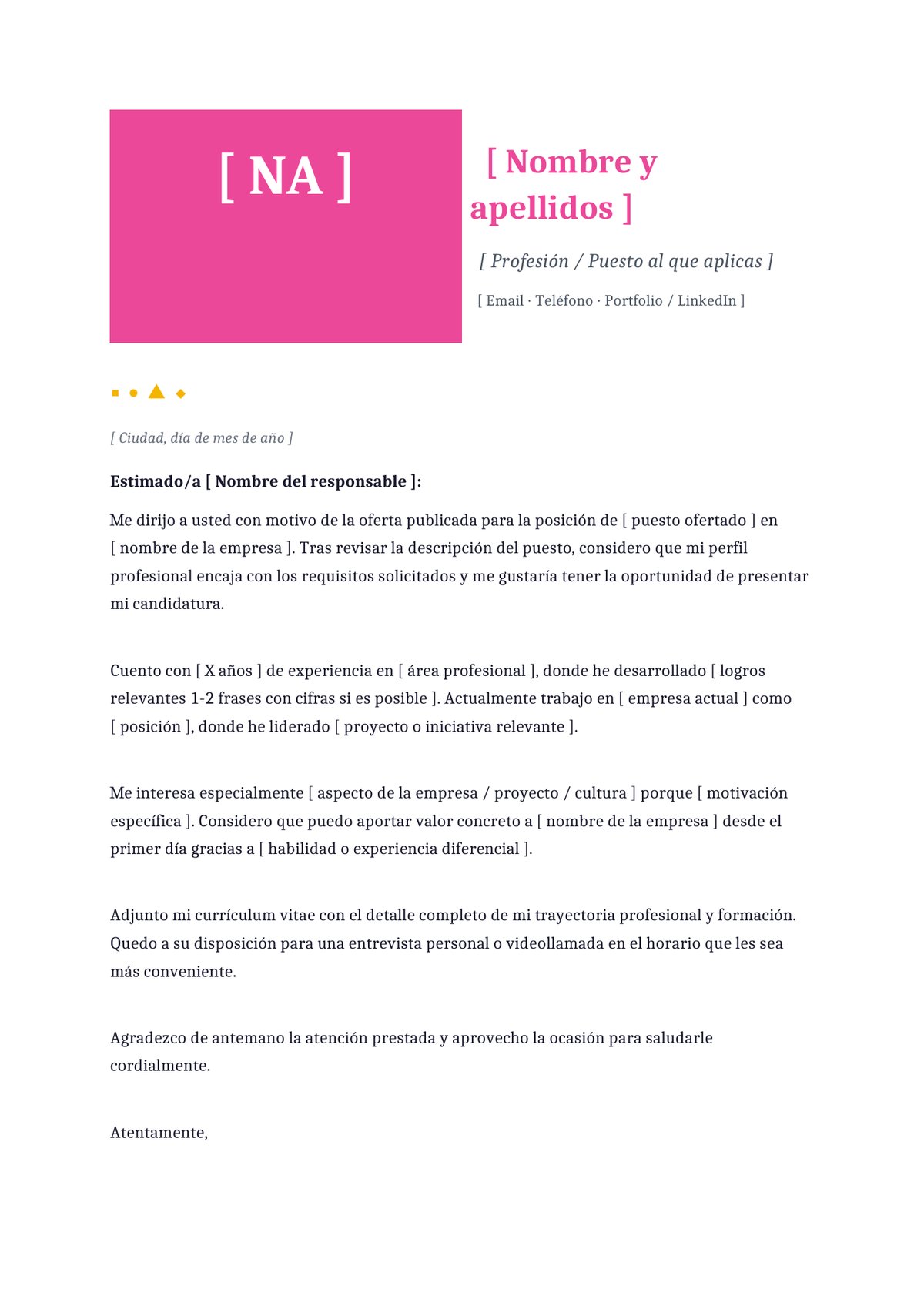 Plantilla Carta de presentación creativa con acento de color