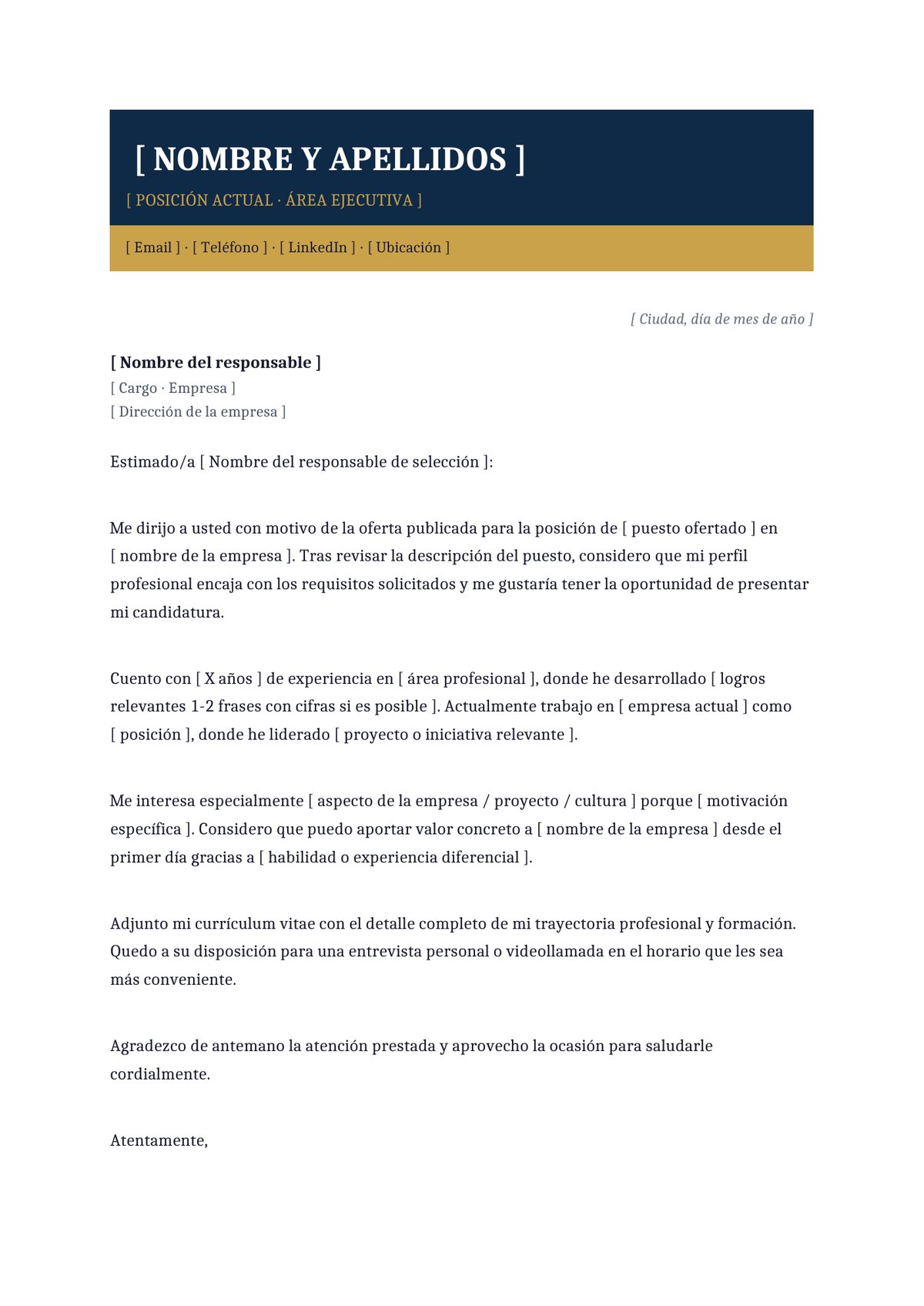Plantilla Carta de presentación ejecutiva corporativa