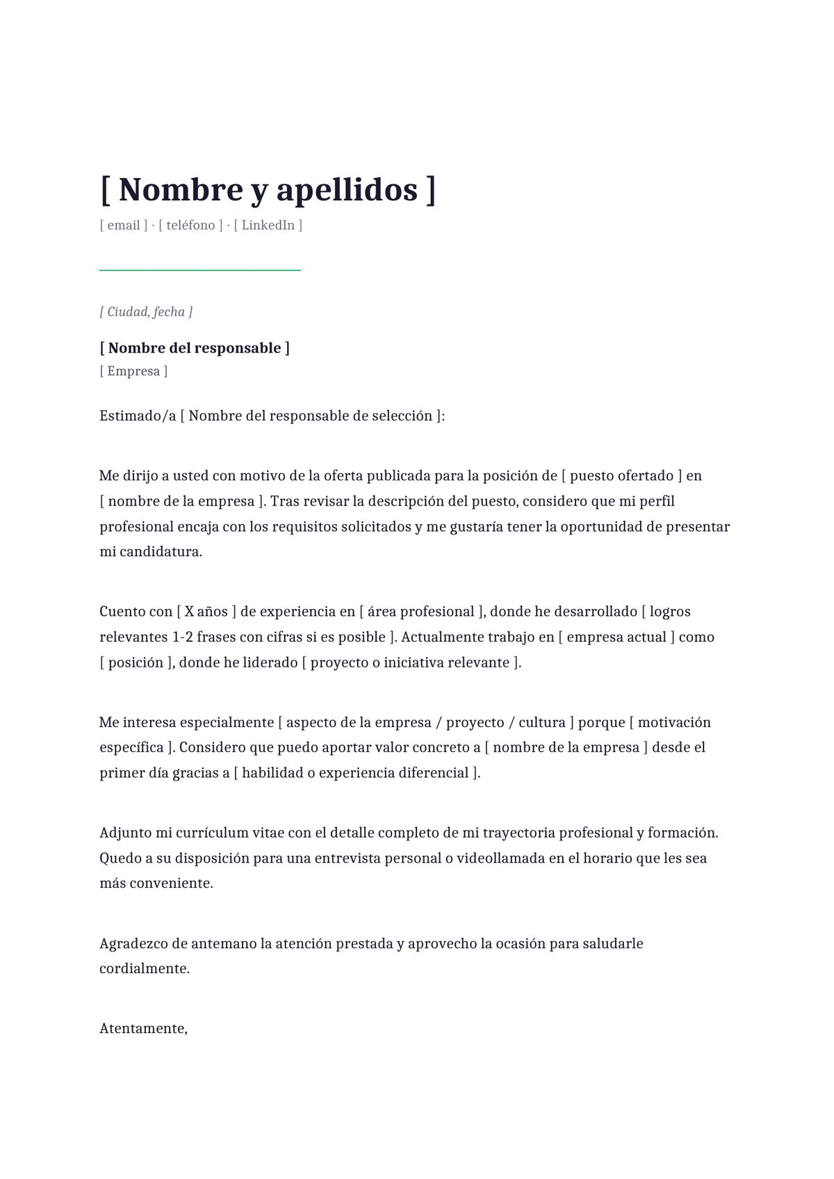 Plantilla Carta de presentación minimalista
