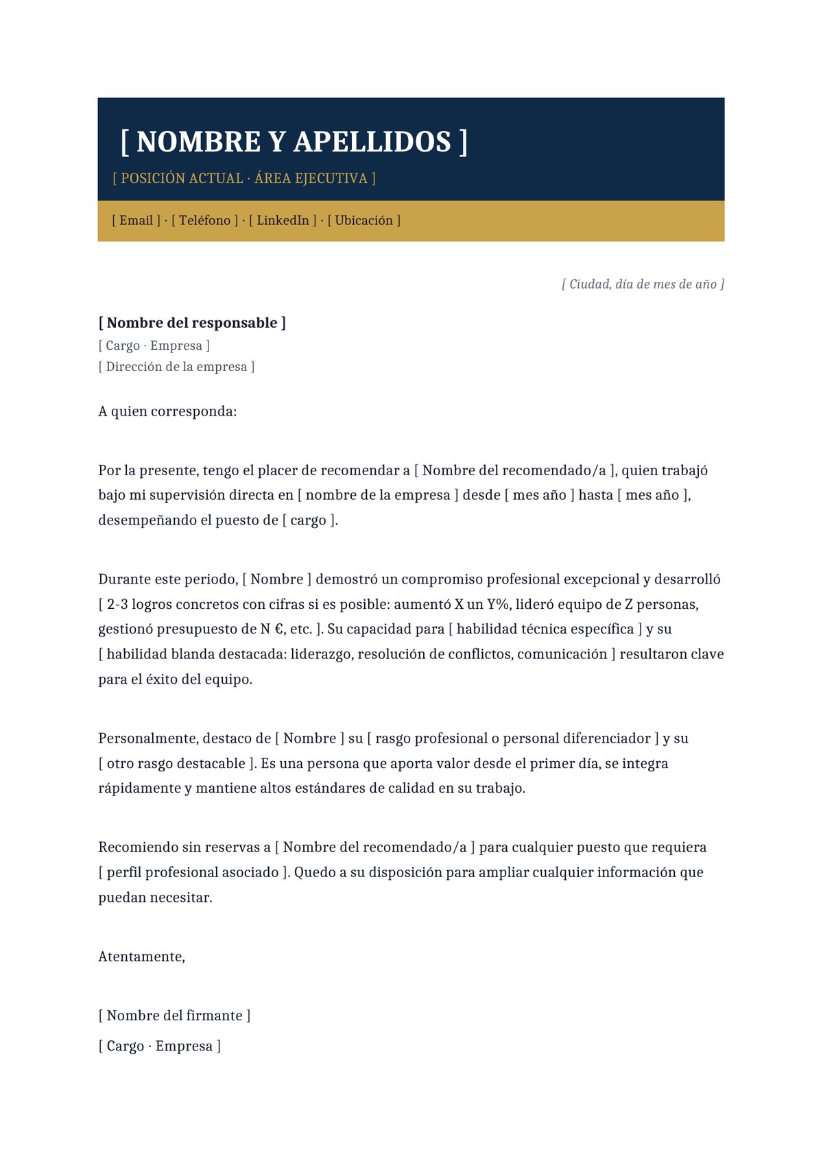 Plantilla Carta de recomendación académica