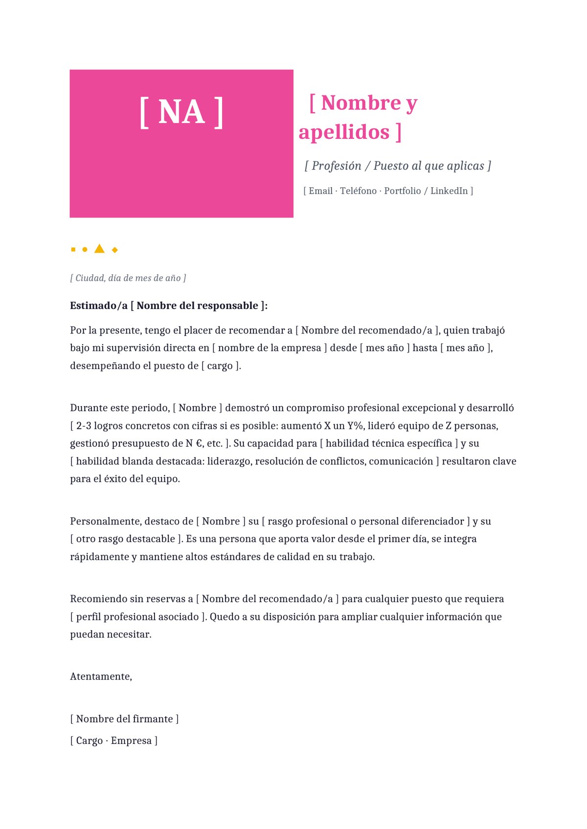 Plantilla Carta de recomendación sector creativo
