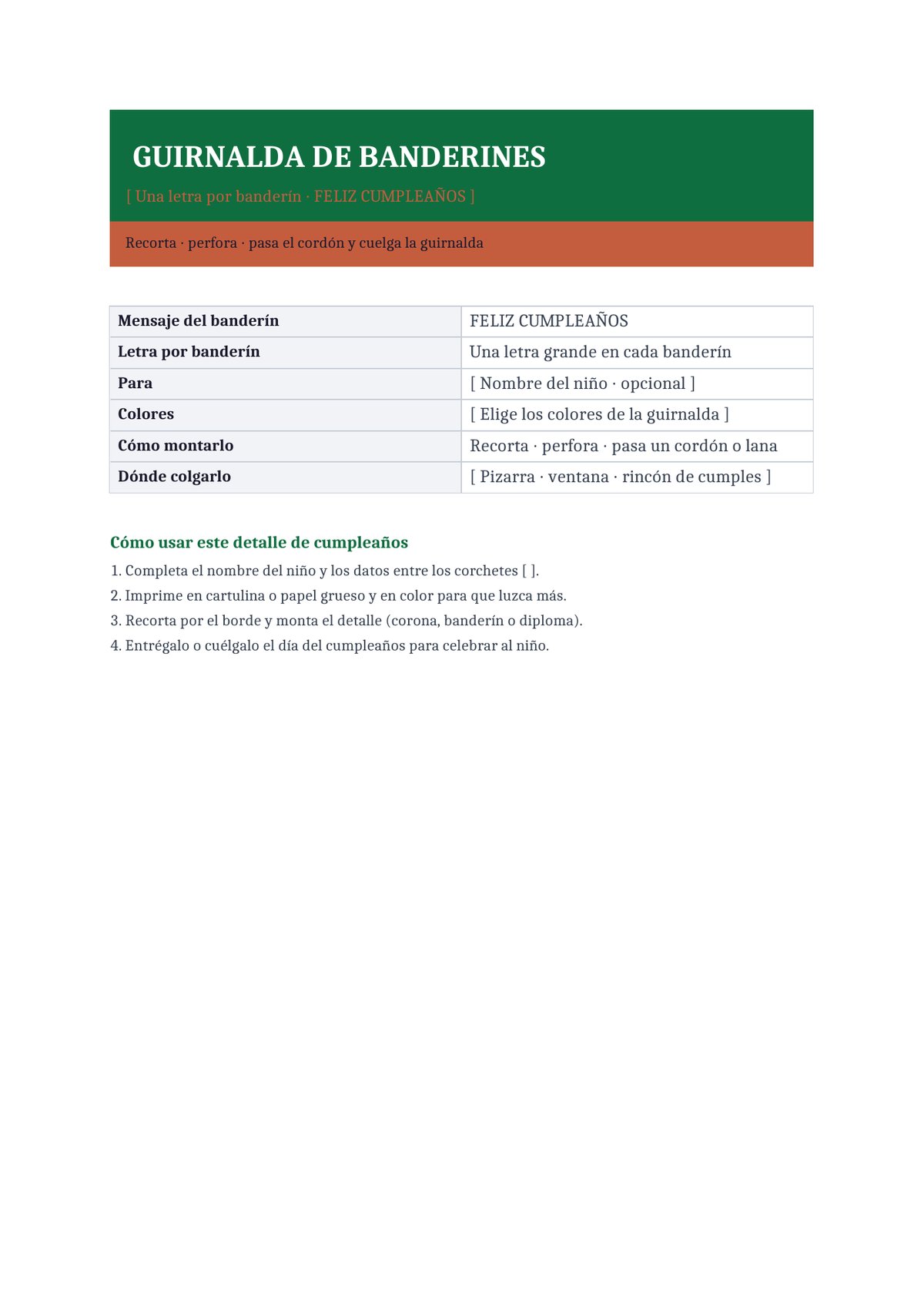 Plantilla Banderín de cumpleaños
