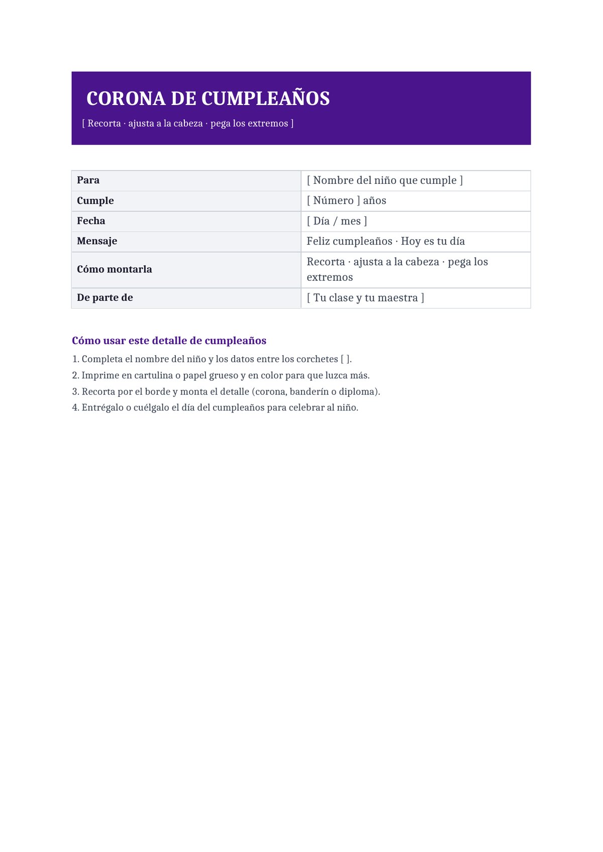 Plantilla Corona de cumpleaños