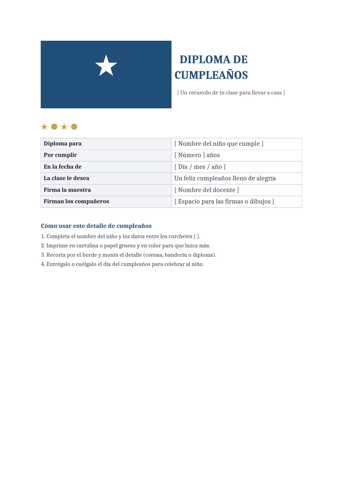 Plantilla Diploma de cumpleaños