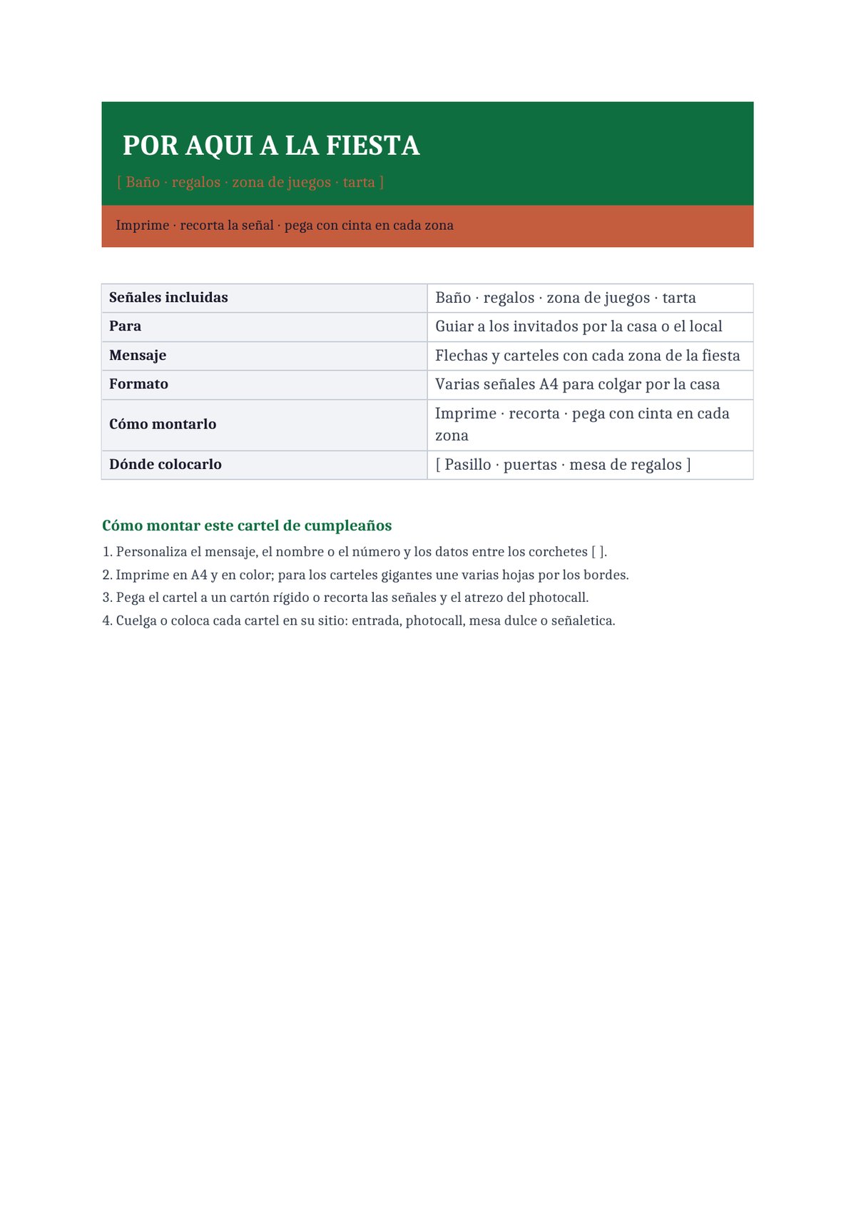 Plantilla Señaletica de la fiesta (baño y regalos)