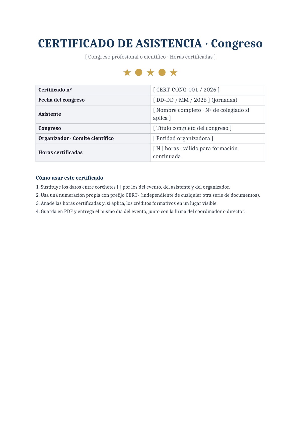 Plantilla Certificado de asistencia a congreso profesional