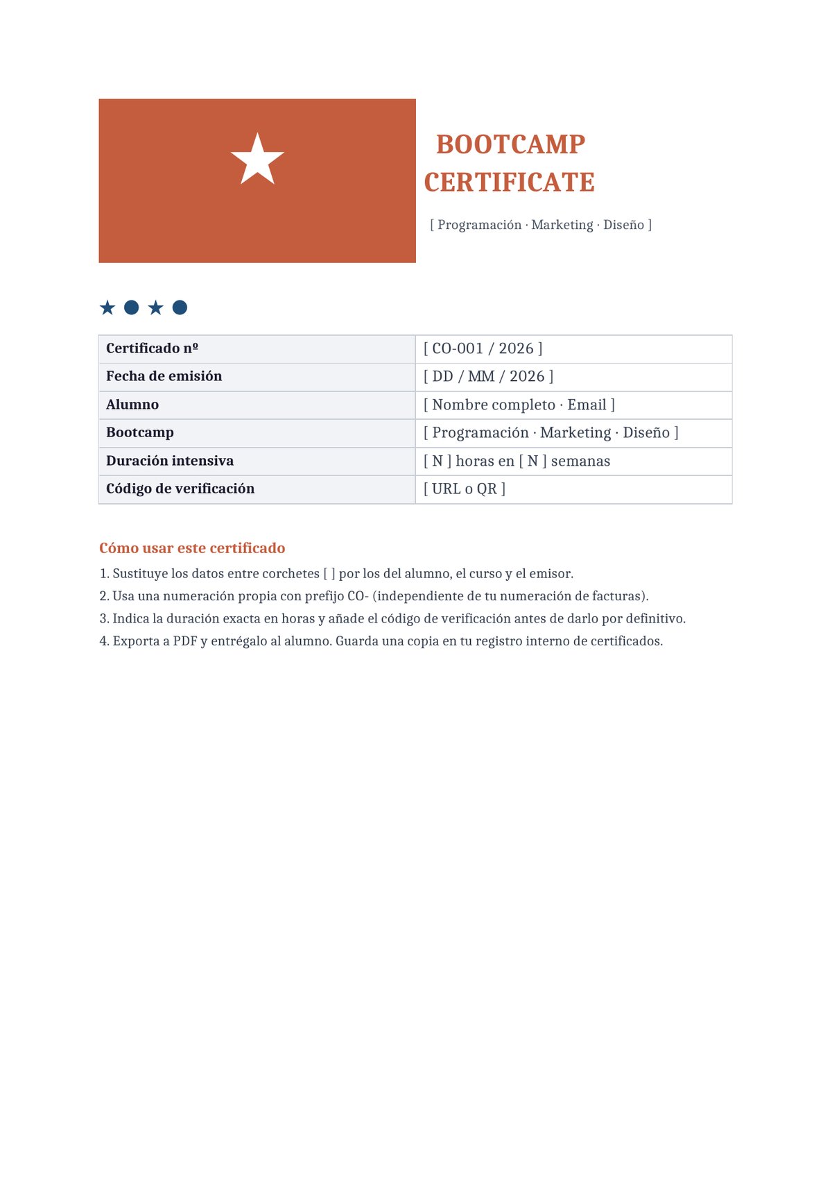 Plantilla Certificado de bootcamp online intensivo