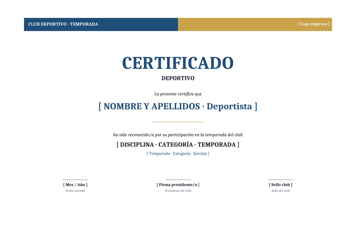 Plantilla Certificado deportivo club
