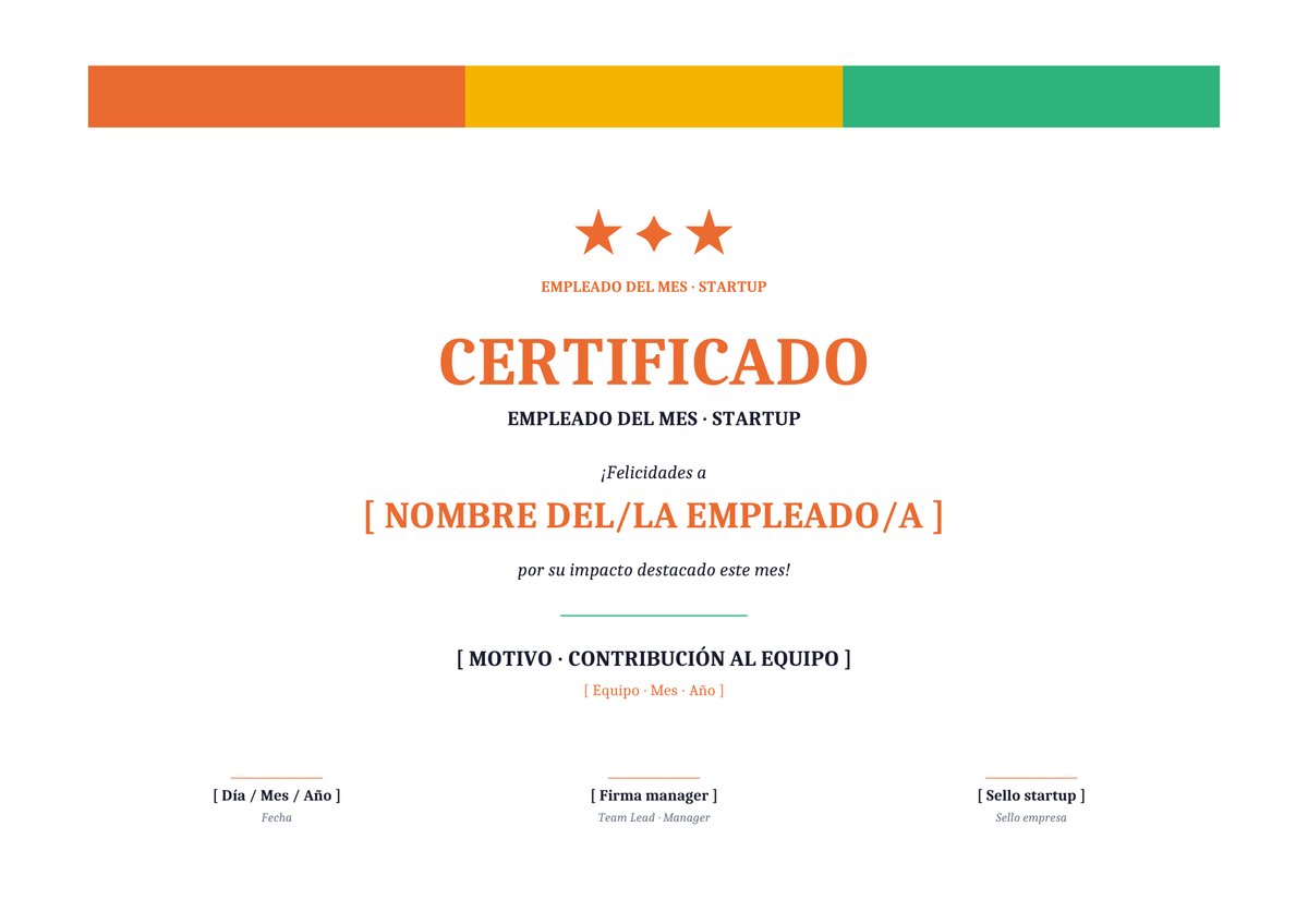 Plantilla Certificado empleado del mes casual startup