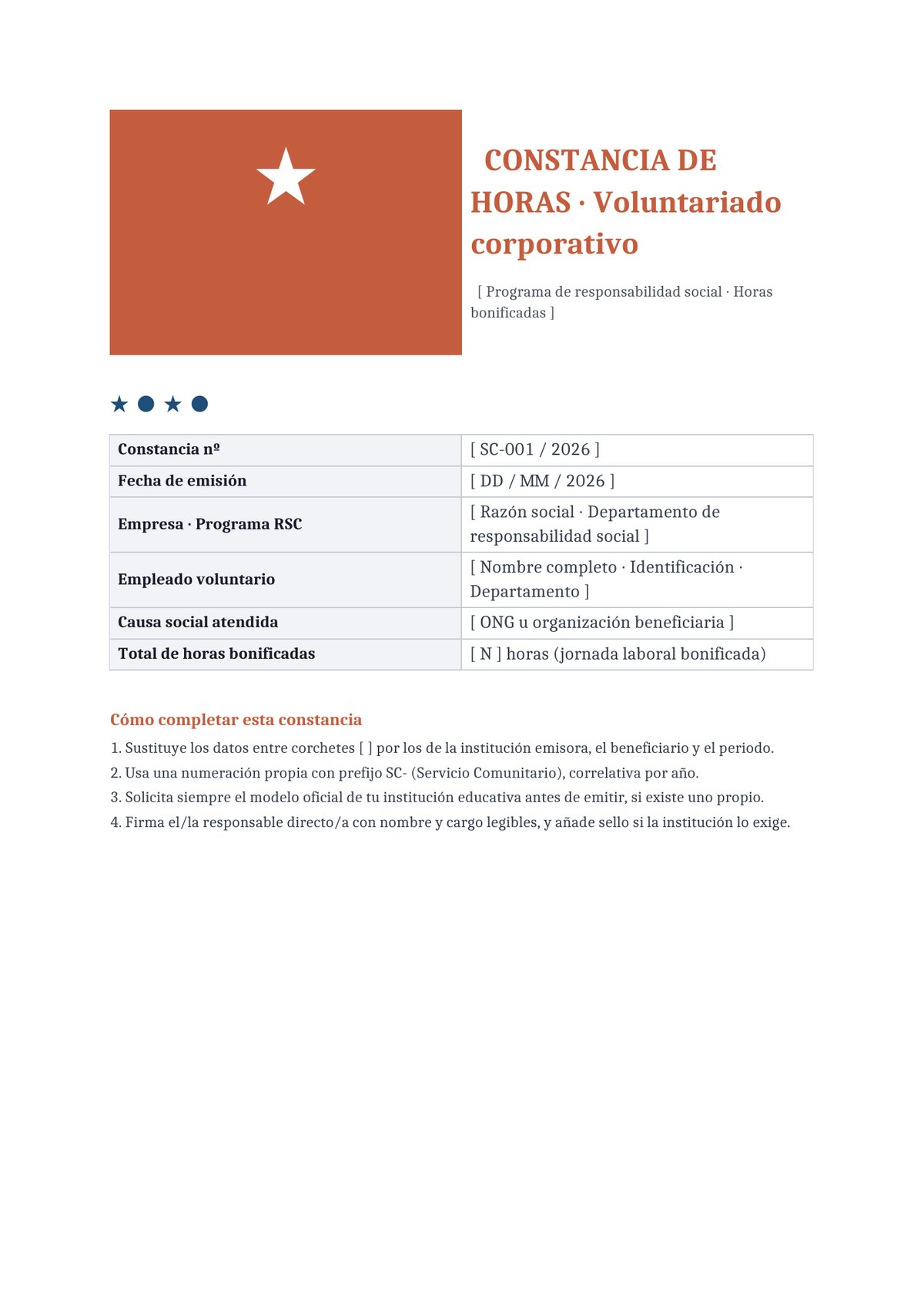 Plantilla Constancia de horas de voluntariado corporativo (RSC)