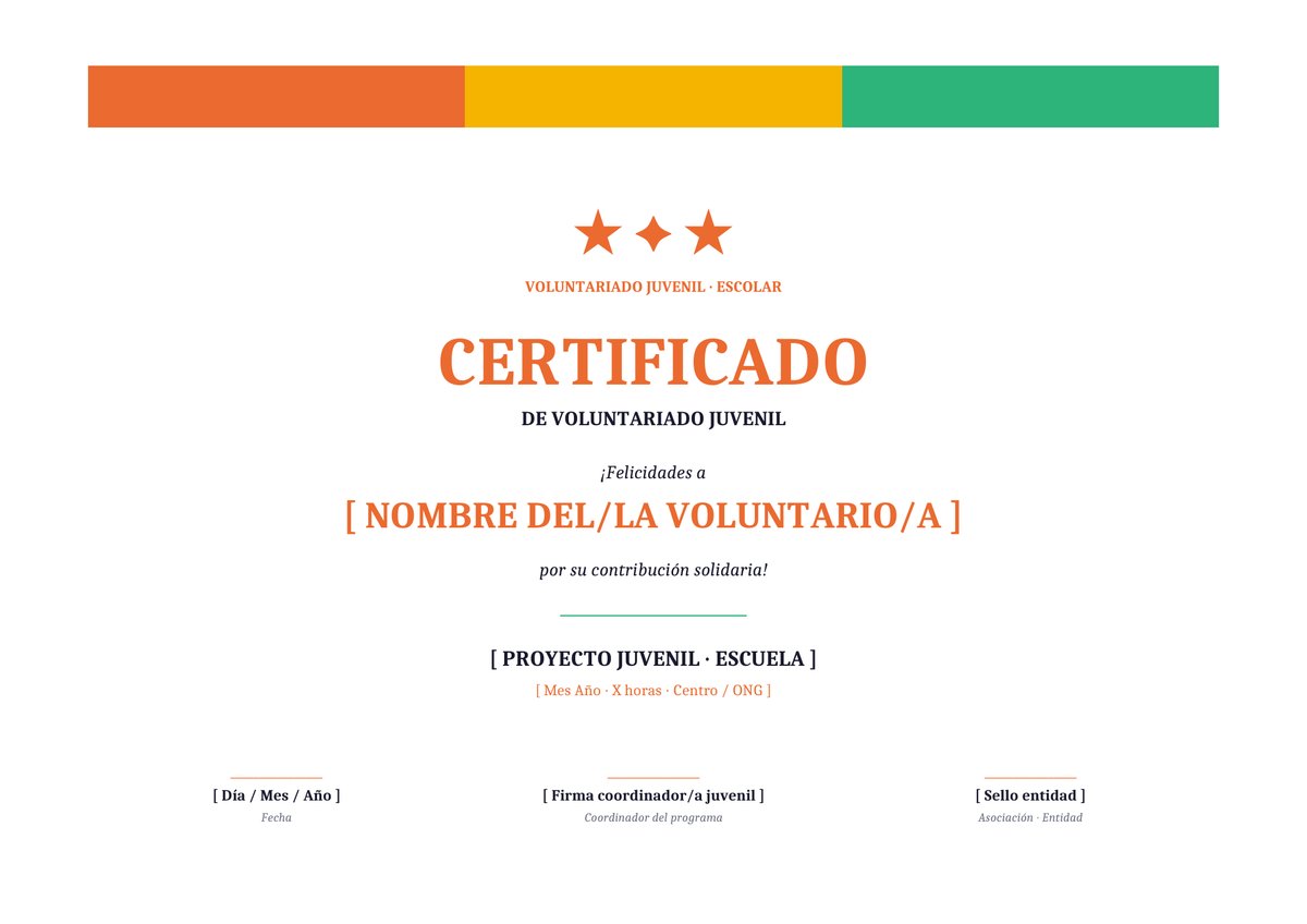 Plantilla Certificado voluntariado juvenil/escolar