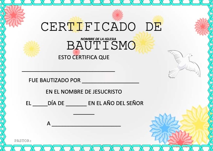 certificado de bautismo en agua
