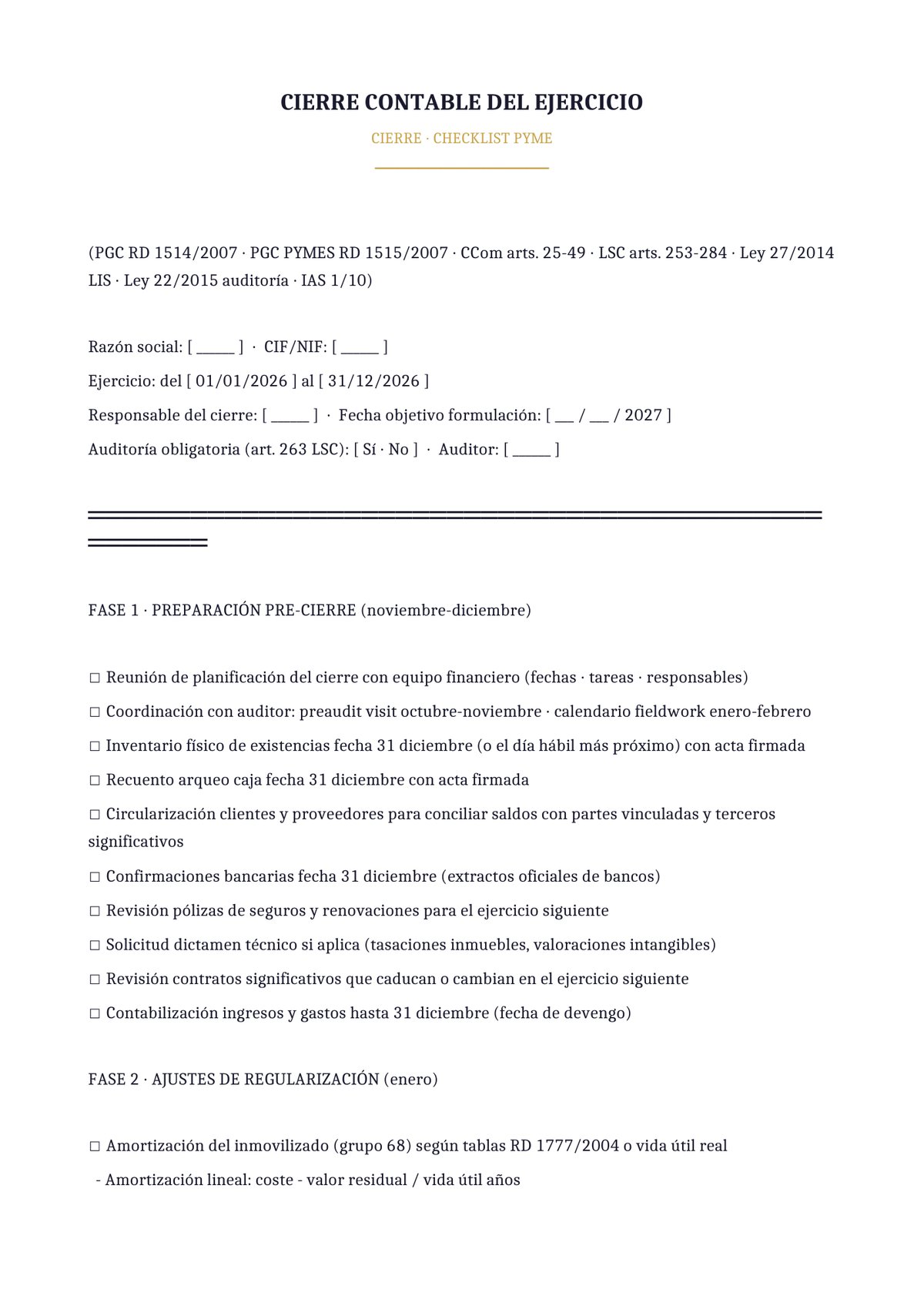 Plantilla Cierre contable checklist PYME