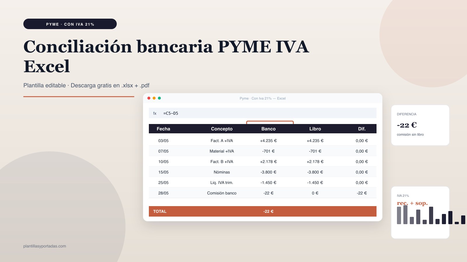 Plantilla Conciliación bancaria PYME con IVA en Excel