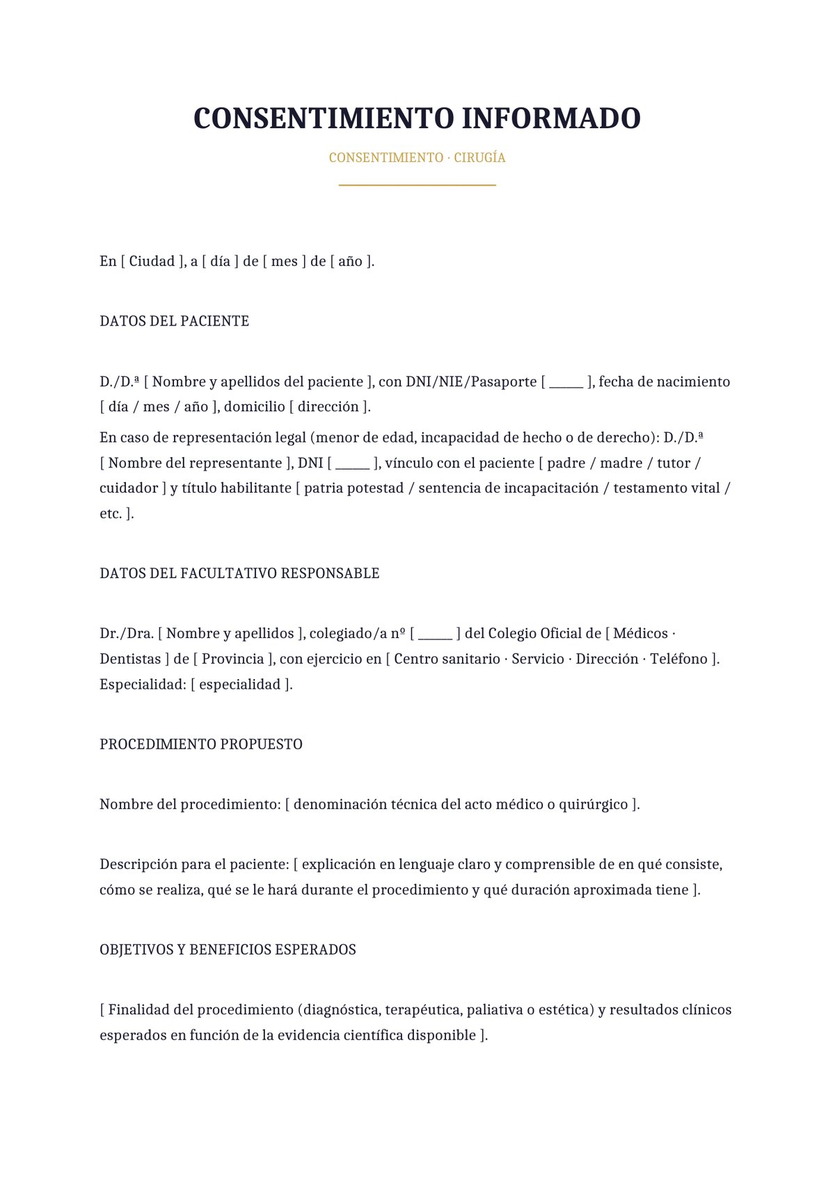 Plantilla Consentimiento informado de cirugía general