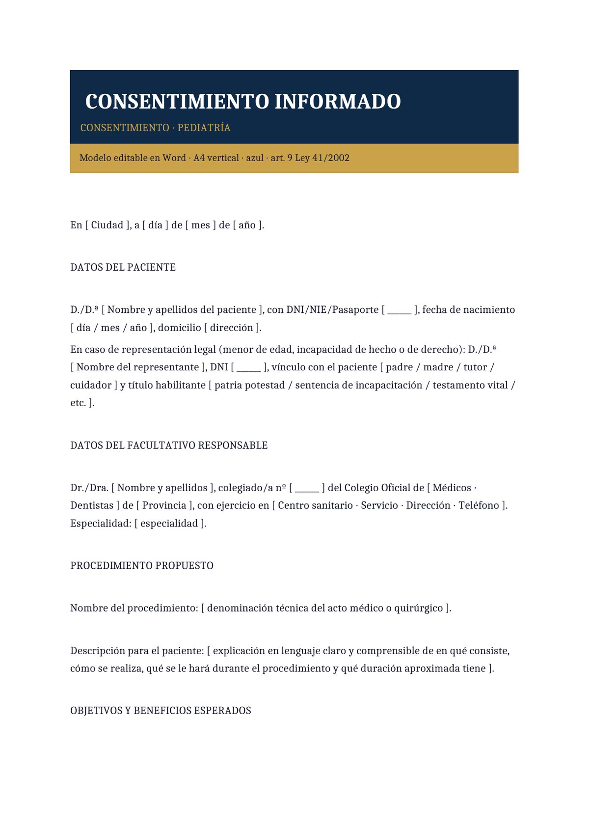 Plantilla Consentimiento informado en pediatría