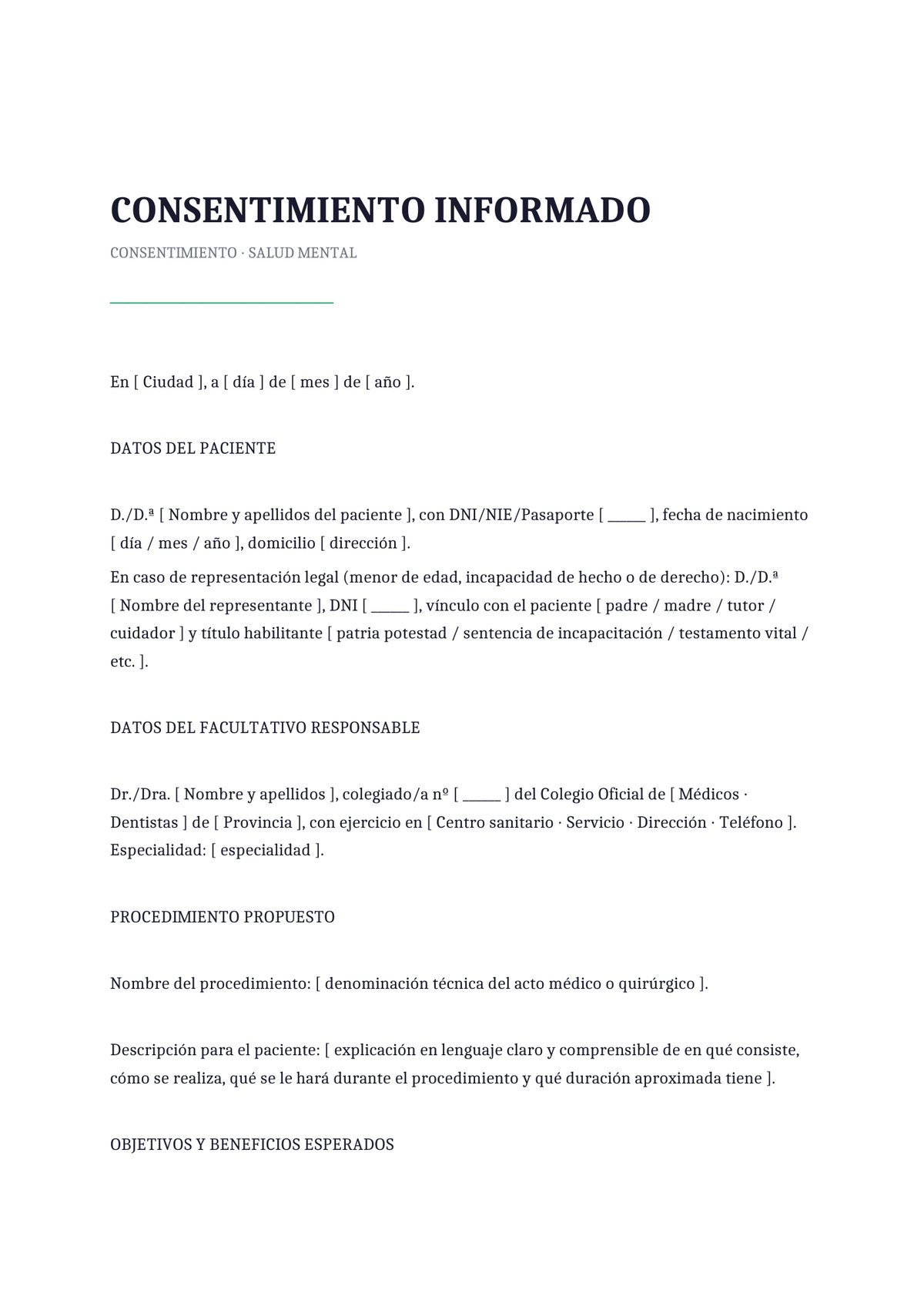 Plantilla Consentimiento informado en salud mental
